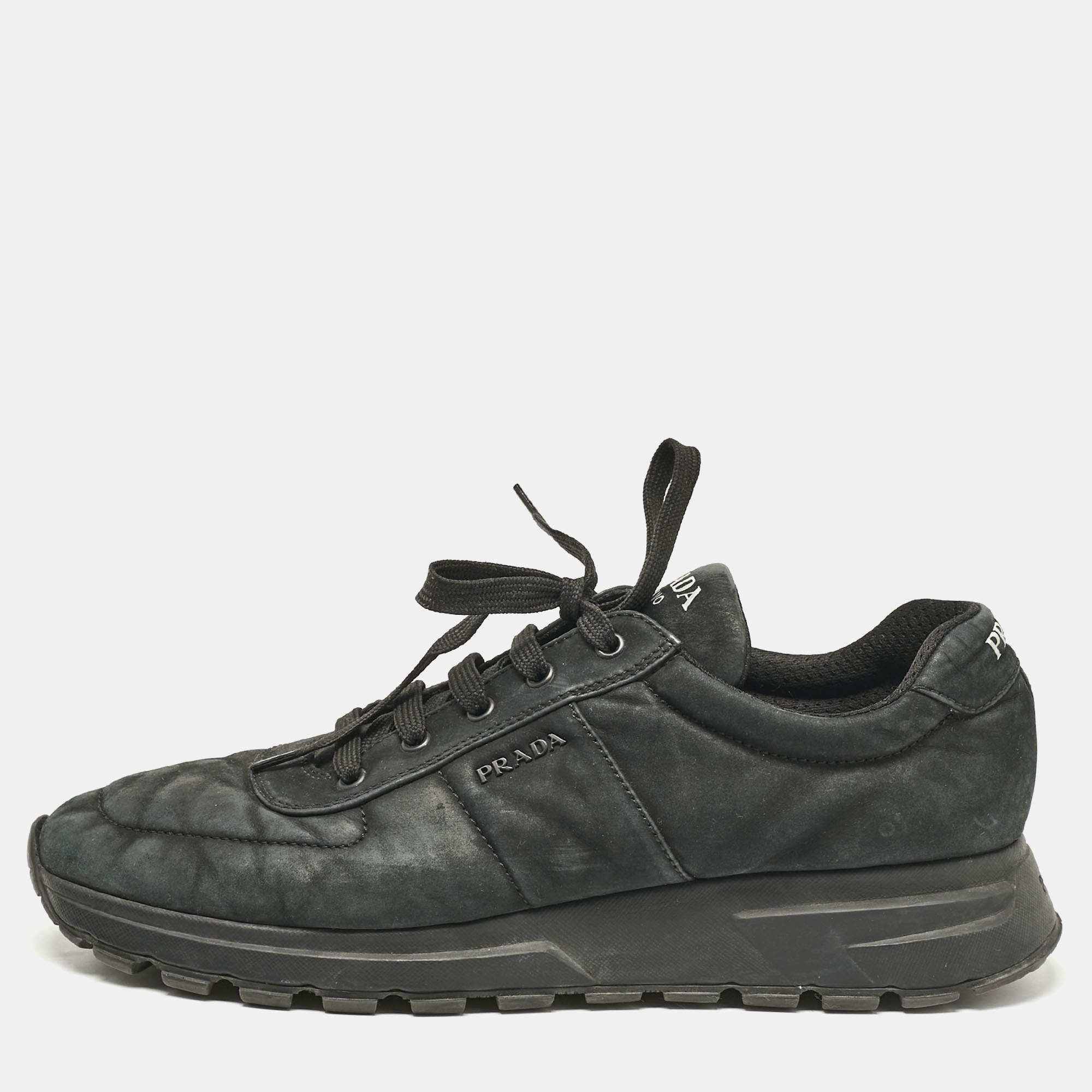 Prada Dark Green Nubuck Leather Lace Up Sneakers Size 45