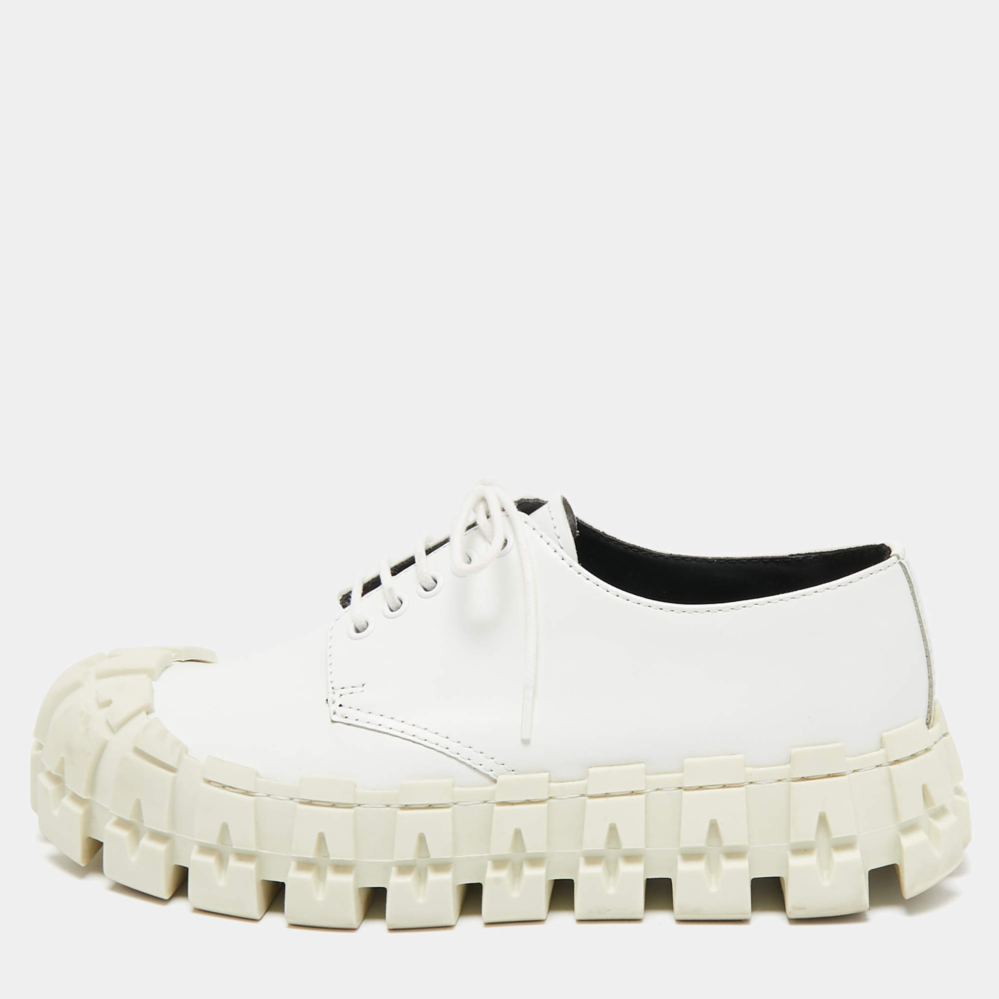 Prada White Brushed Leather Tyre Sole Derby Size 41