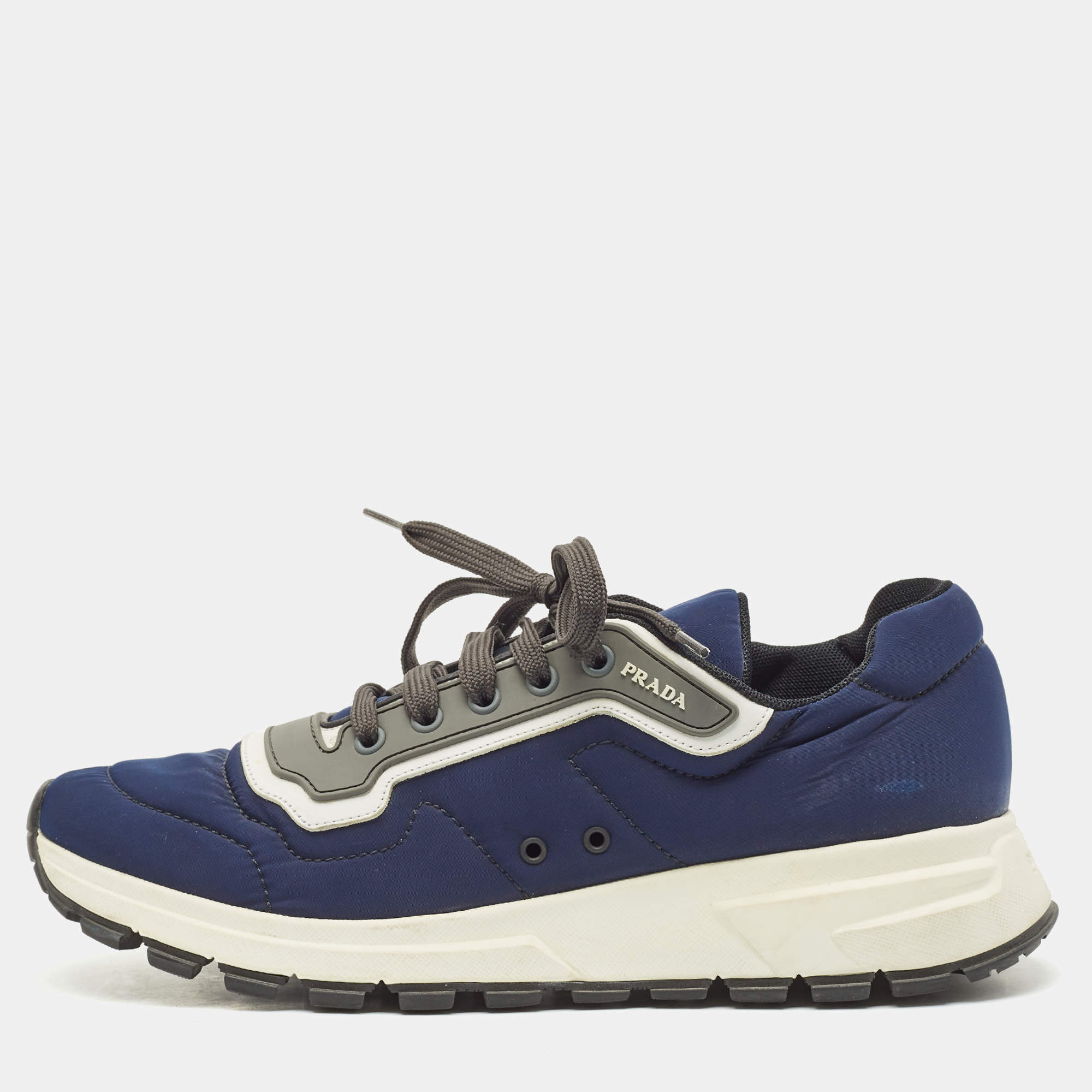 Prada Blue/Grey Nylon and Rubber Low Top Sneakers Size 42