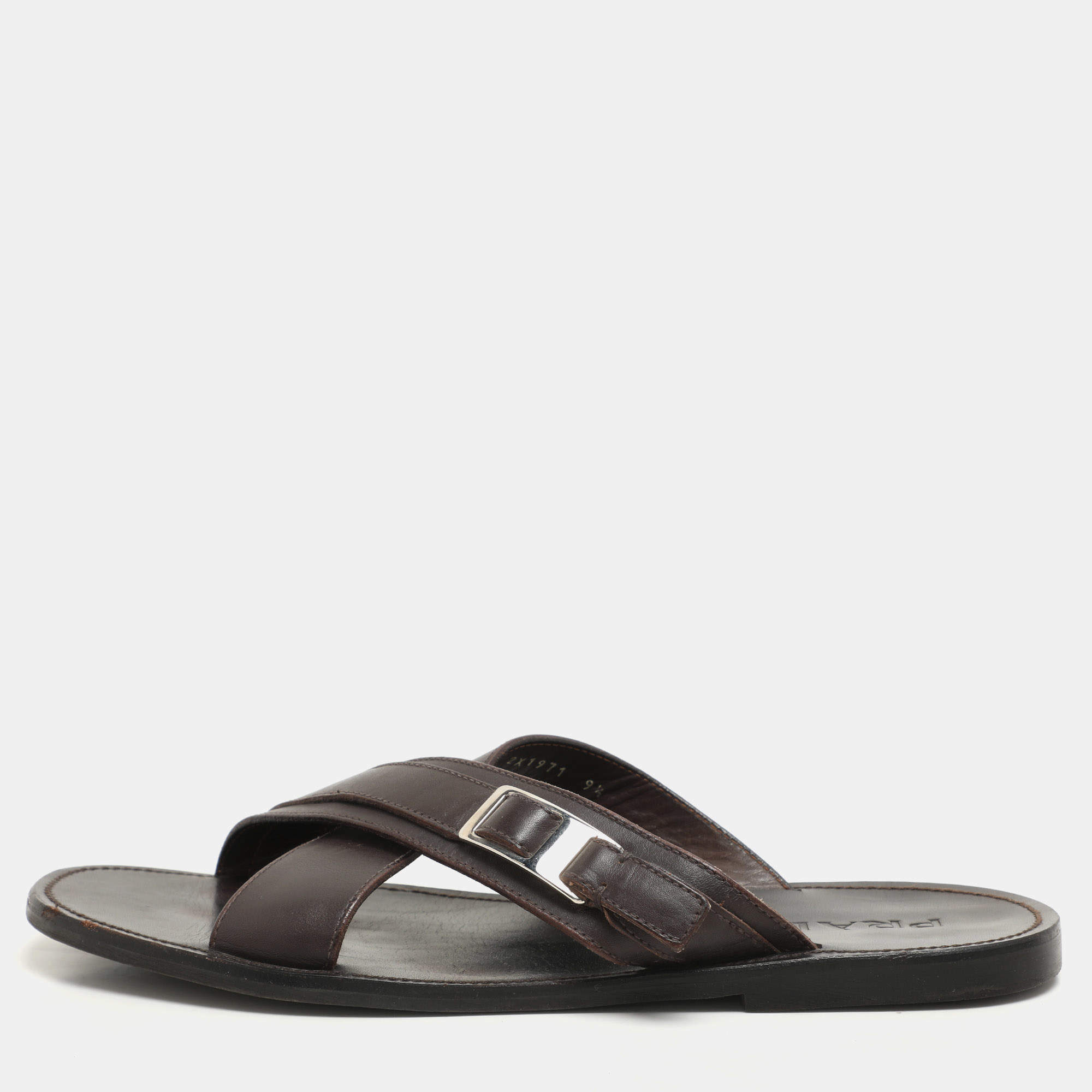 Prada Brown Leather Crisscross Slide Sandals Size 43.5