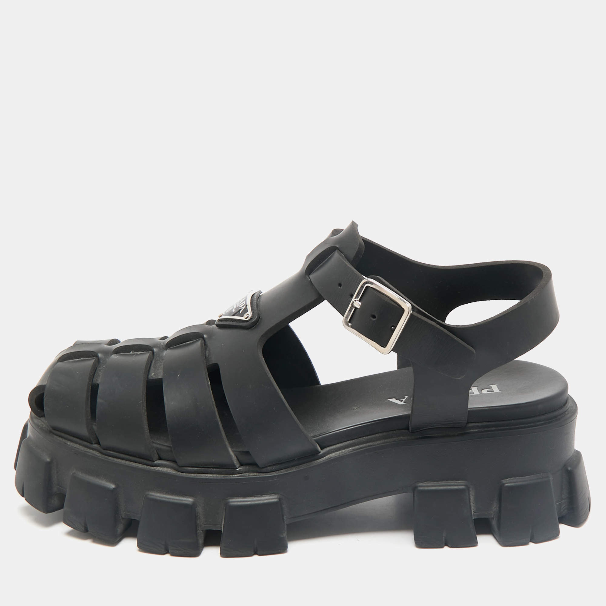 Prada Black Rubber Monolith Sandals Size 42