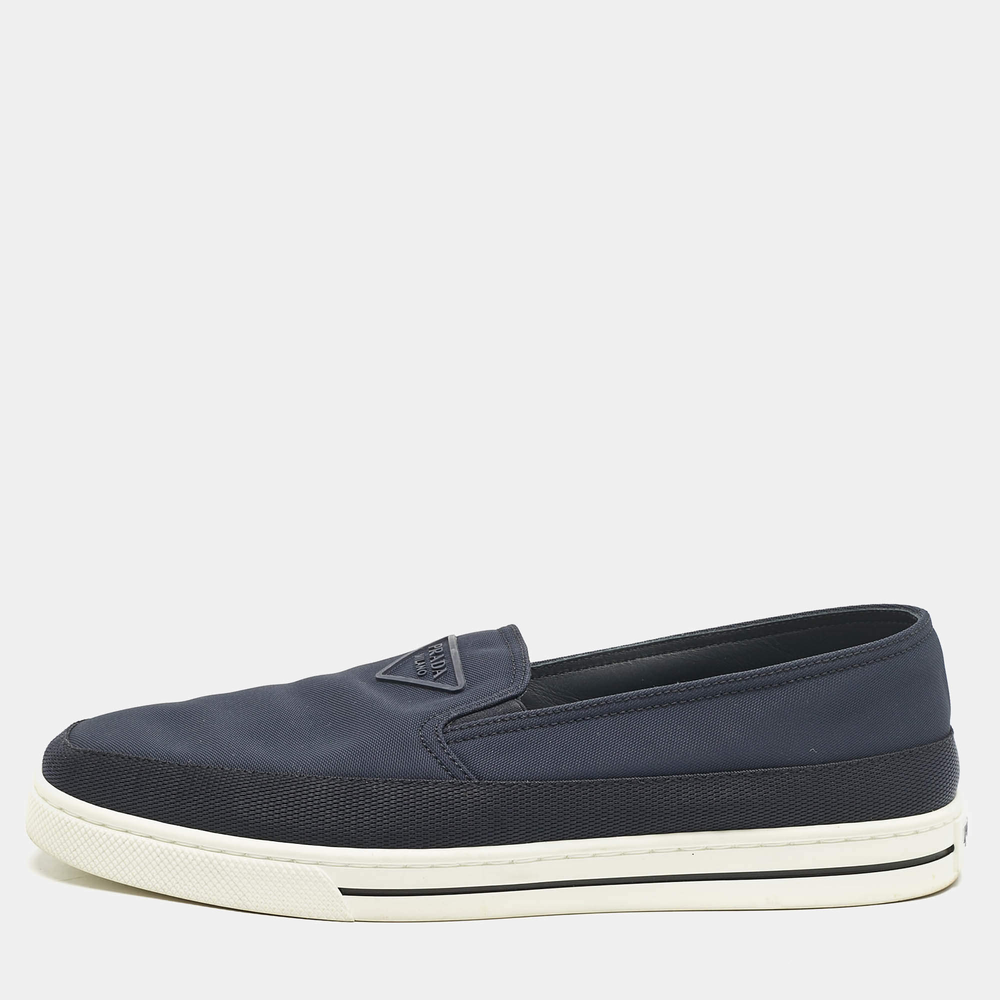 Prada Navy Blue Canvas Low Top Sneakers Size 42.5