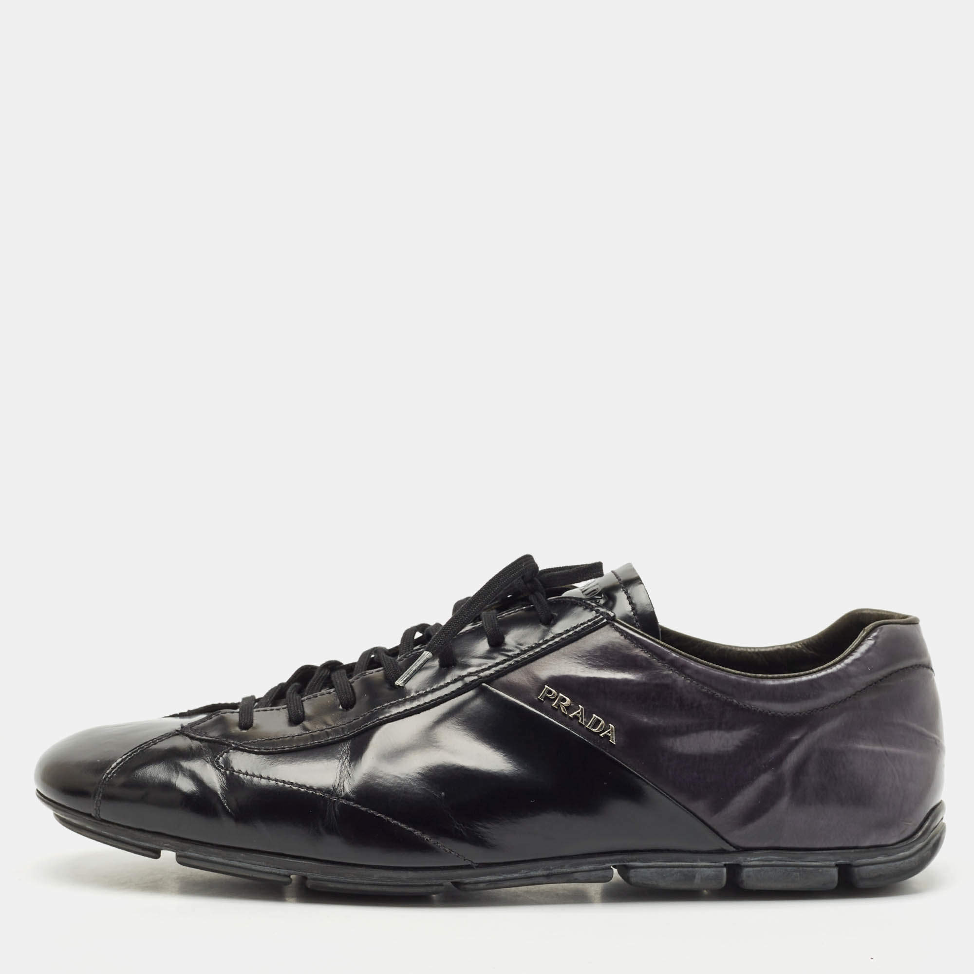 Prada Black Leather Low Top Sneakers Size 43
