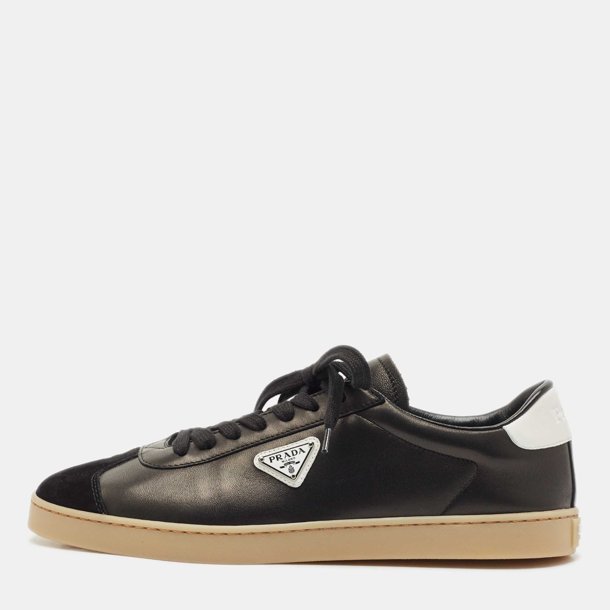 Pre Owned Prada Black Leather and Suede Lane Sneakers Size 43