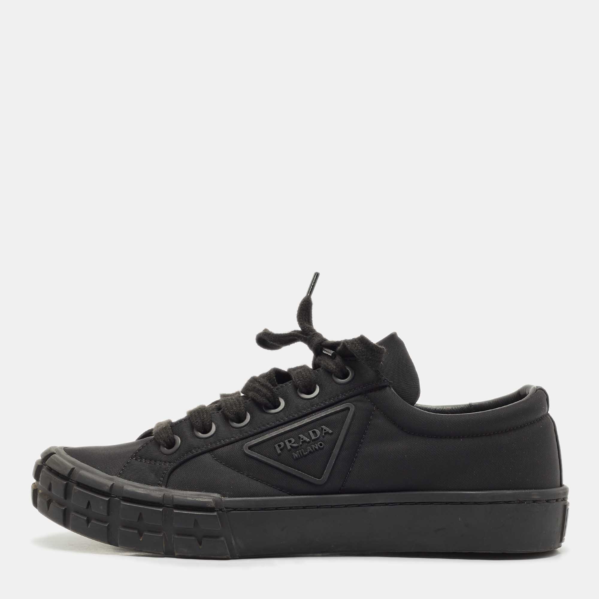 Pre Owned Prada Black Re-Nylon Wheel Cassetta Sneakers Size 40.5