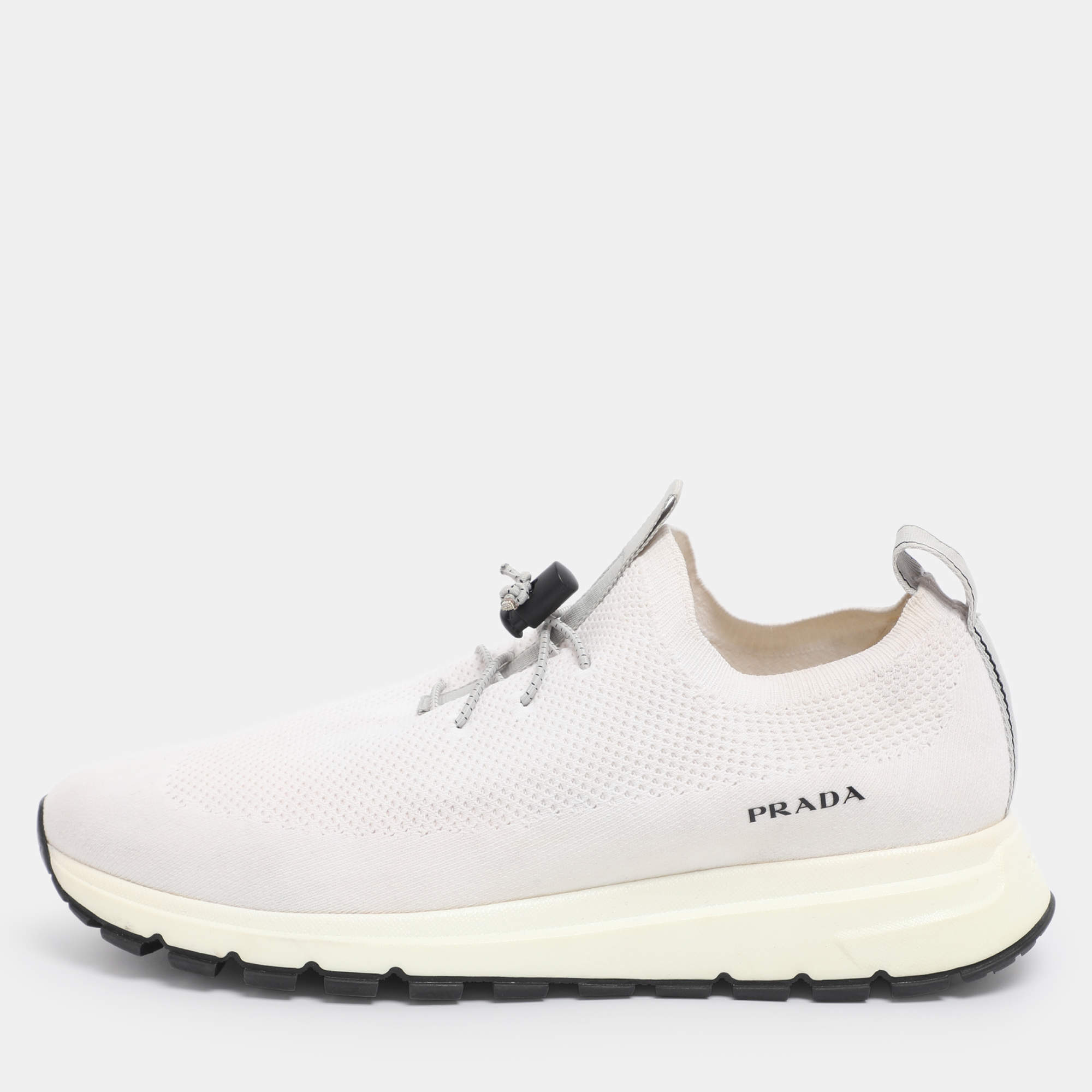 Pre Owned Prada White Knit Fabric Slip On Sneakers Size 42.5