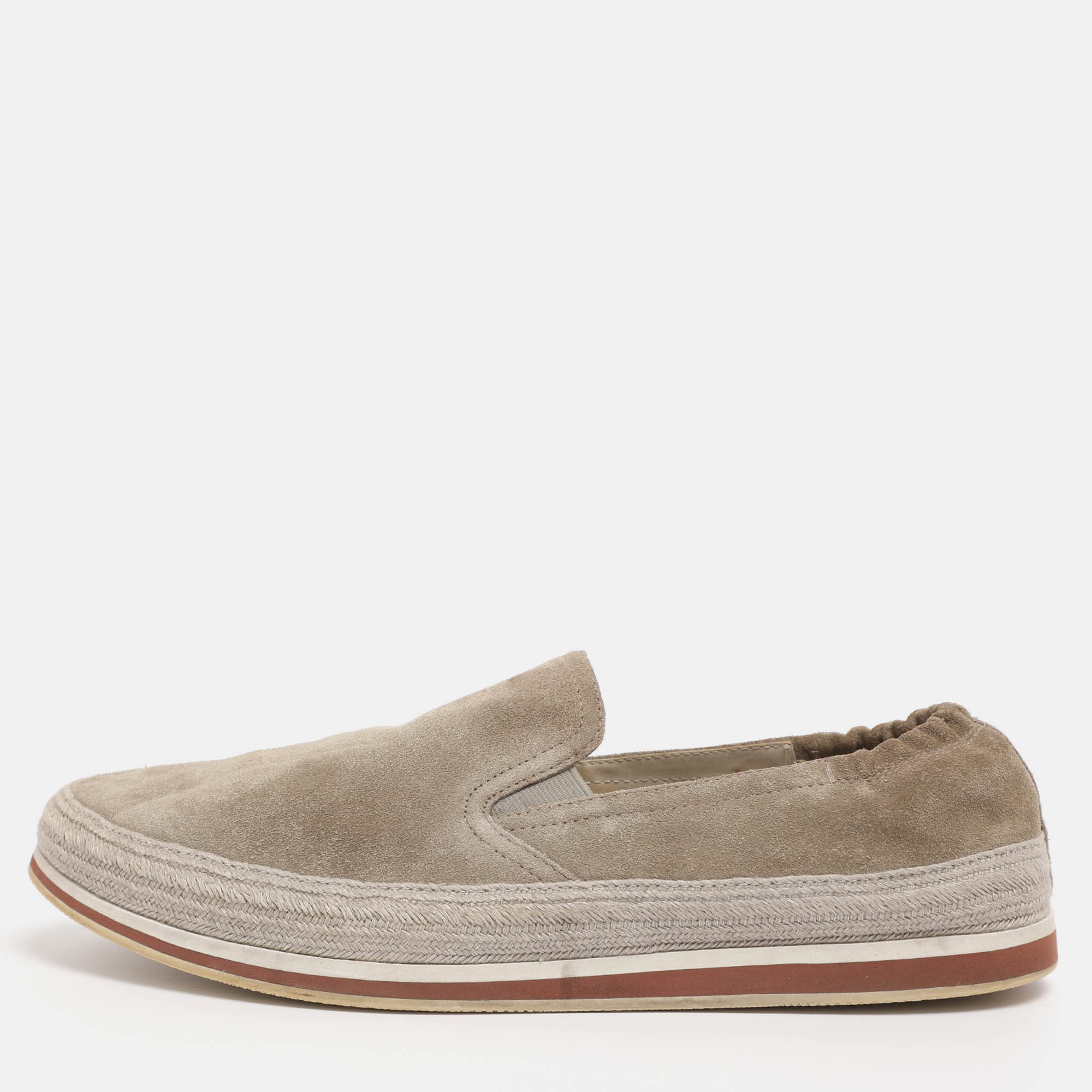 Pre Owned Prada Beige Suede Slip On Sneakers Size 42