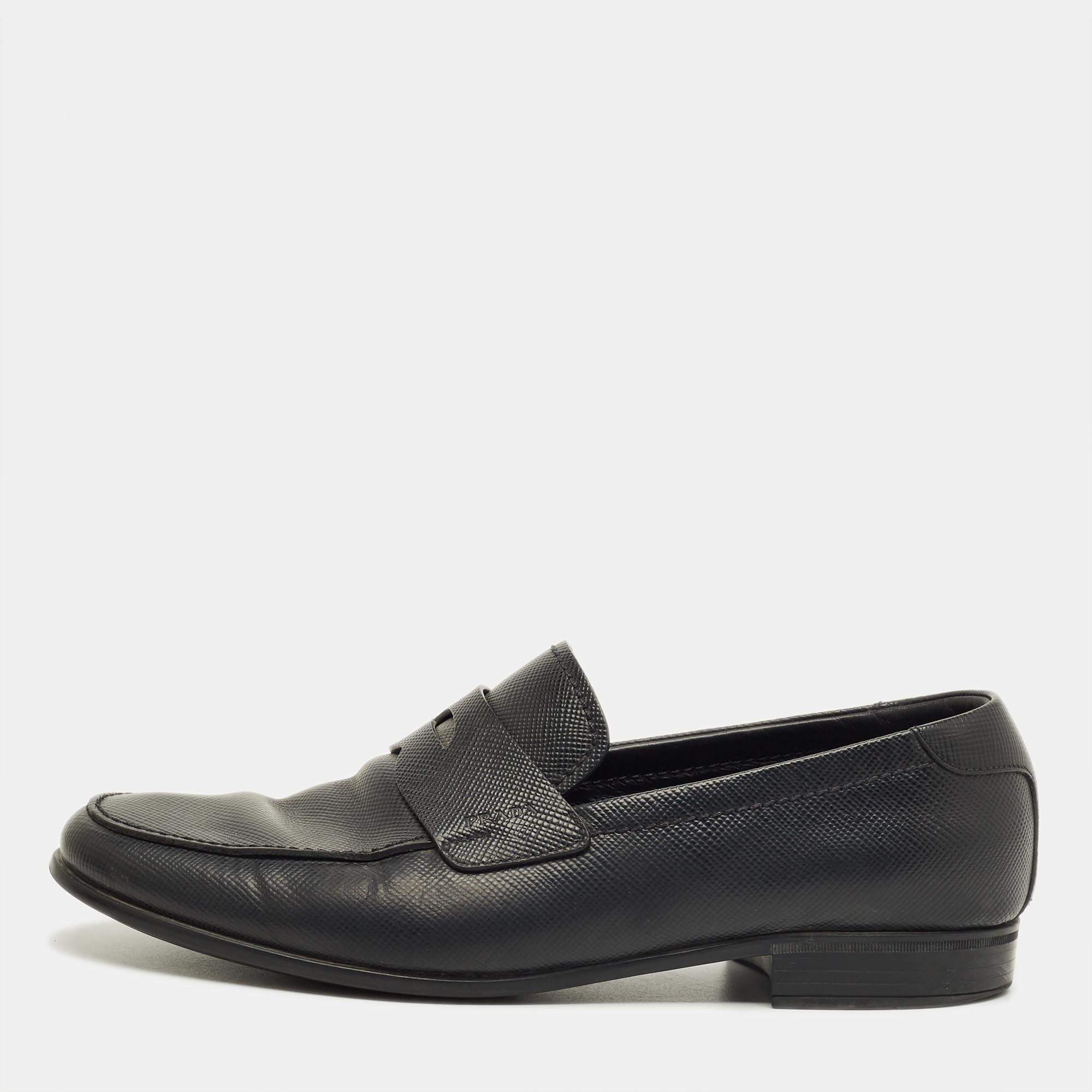 Pre Owned Prada Black Leather Penny Loafers Size 42.5