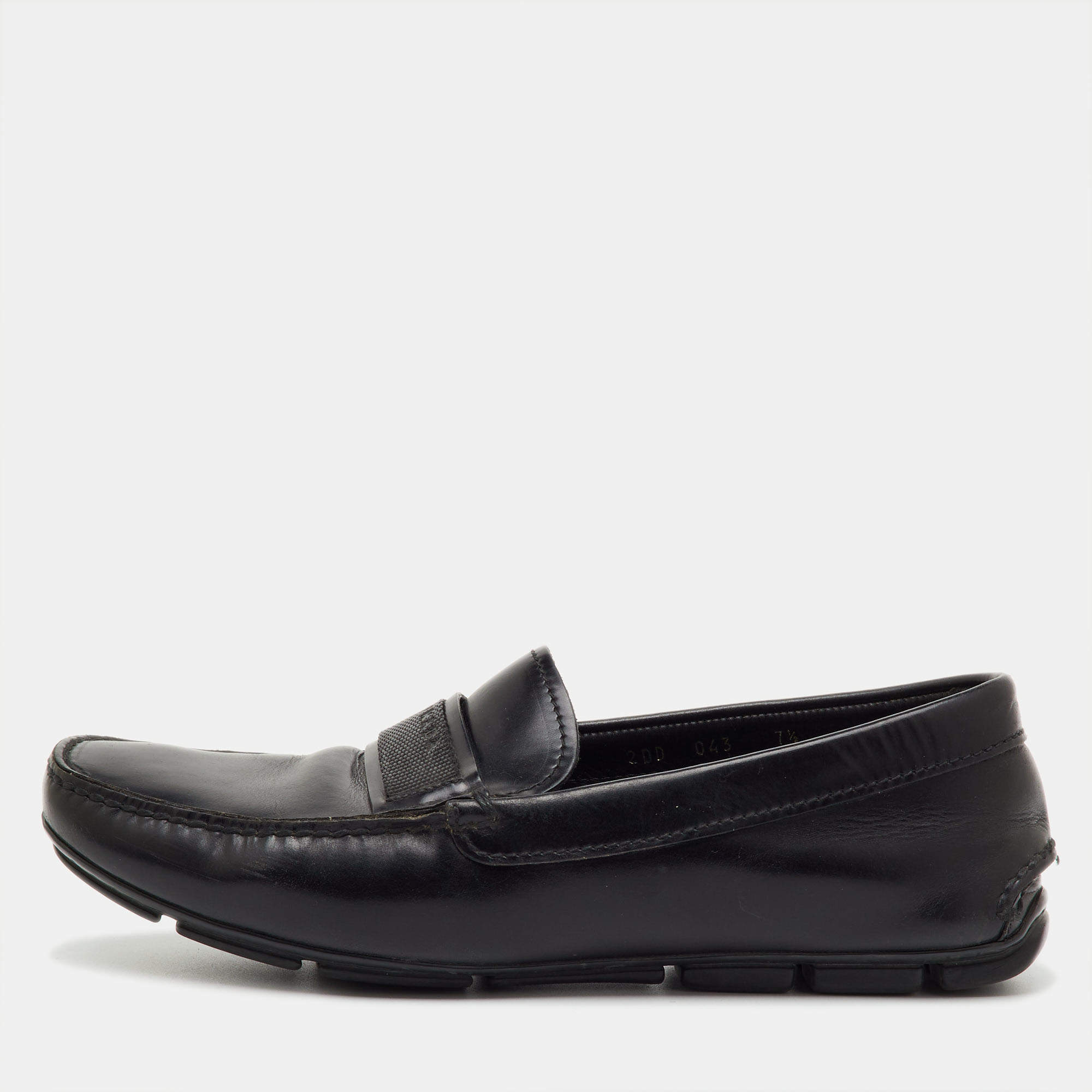 Pre Owned Prada Black Leather Slip On Loafers Size 41.5