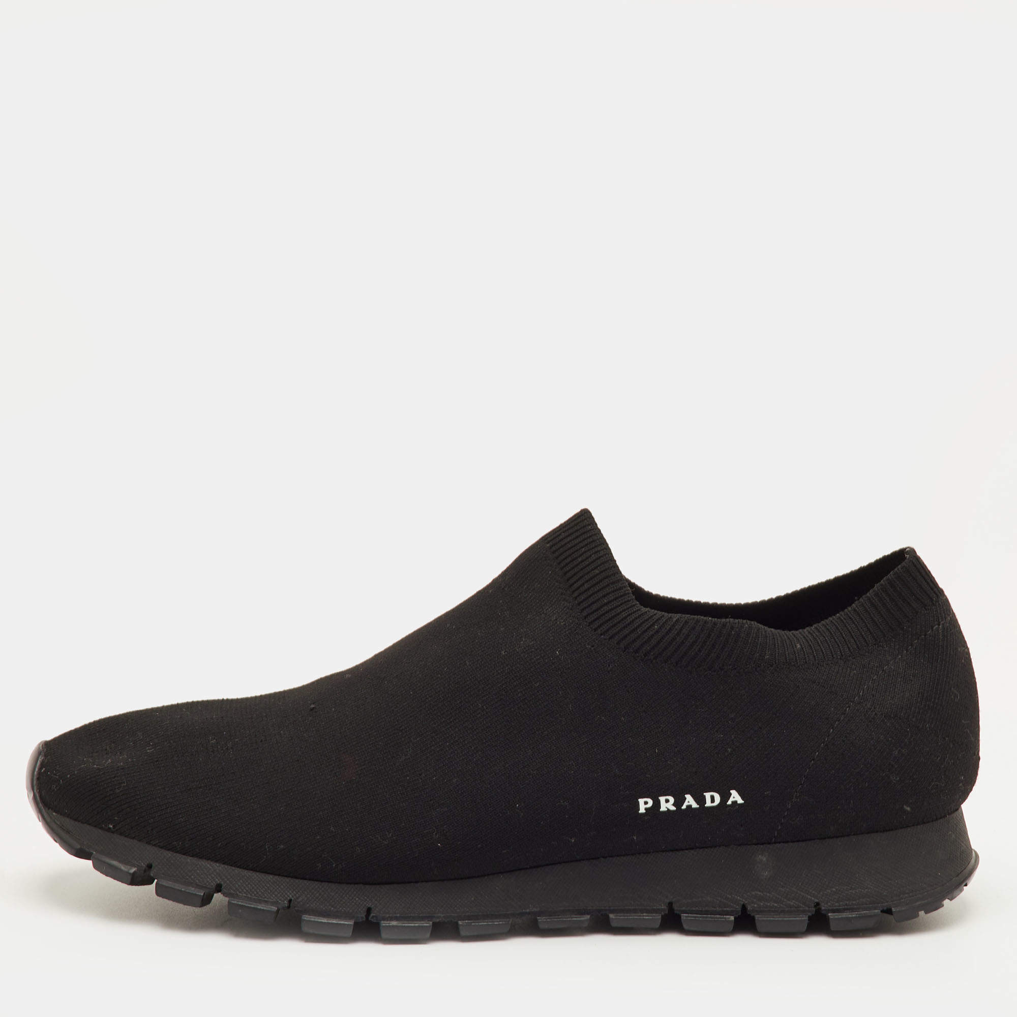 مملوكة مسبقًا Prada Size 42.5 Black Knit Fabric Slip On Sneakers