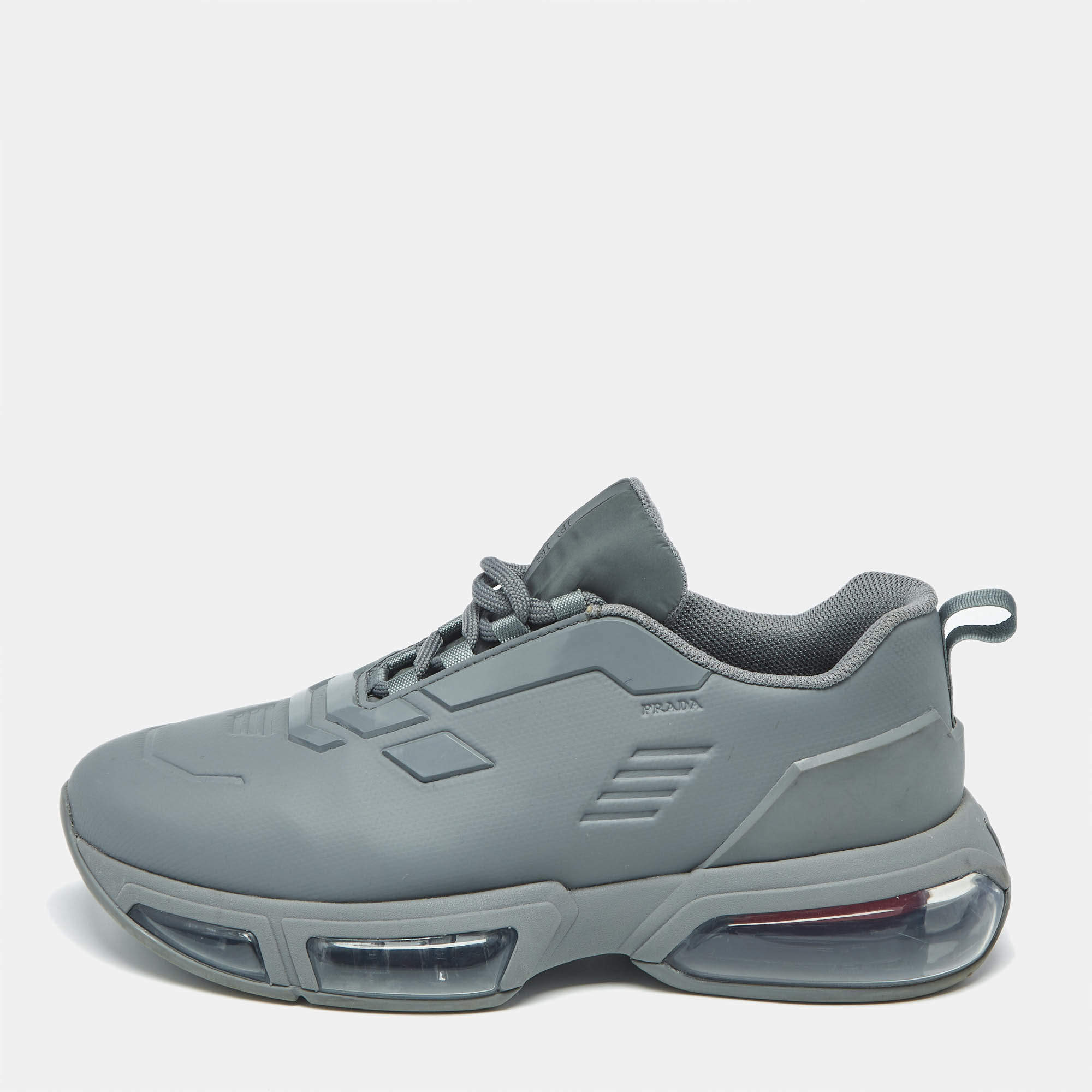 مملوكة مسبقًا Prada Collision 19 LR Size 41.5 Grey Technical Fabric and Rubber Lace Up Sneakers