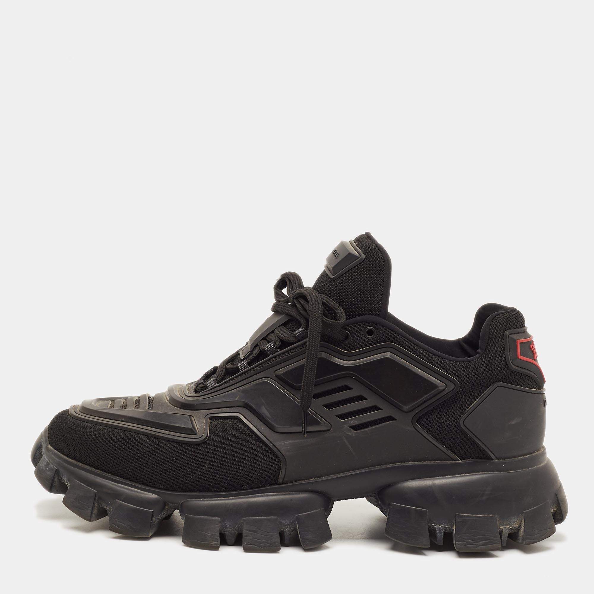 Pre Owned Prada Cloudbust Thunder Size 45.5 Black Knit Fabric and Rubber Chunky Lace Up Sneakers