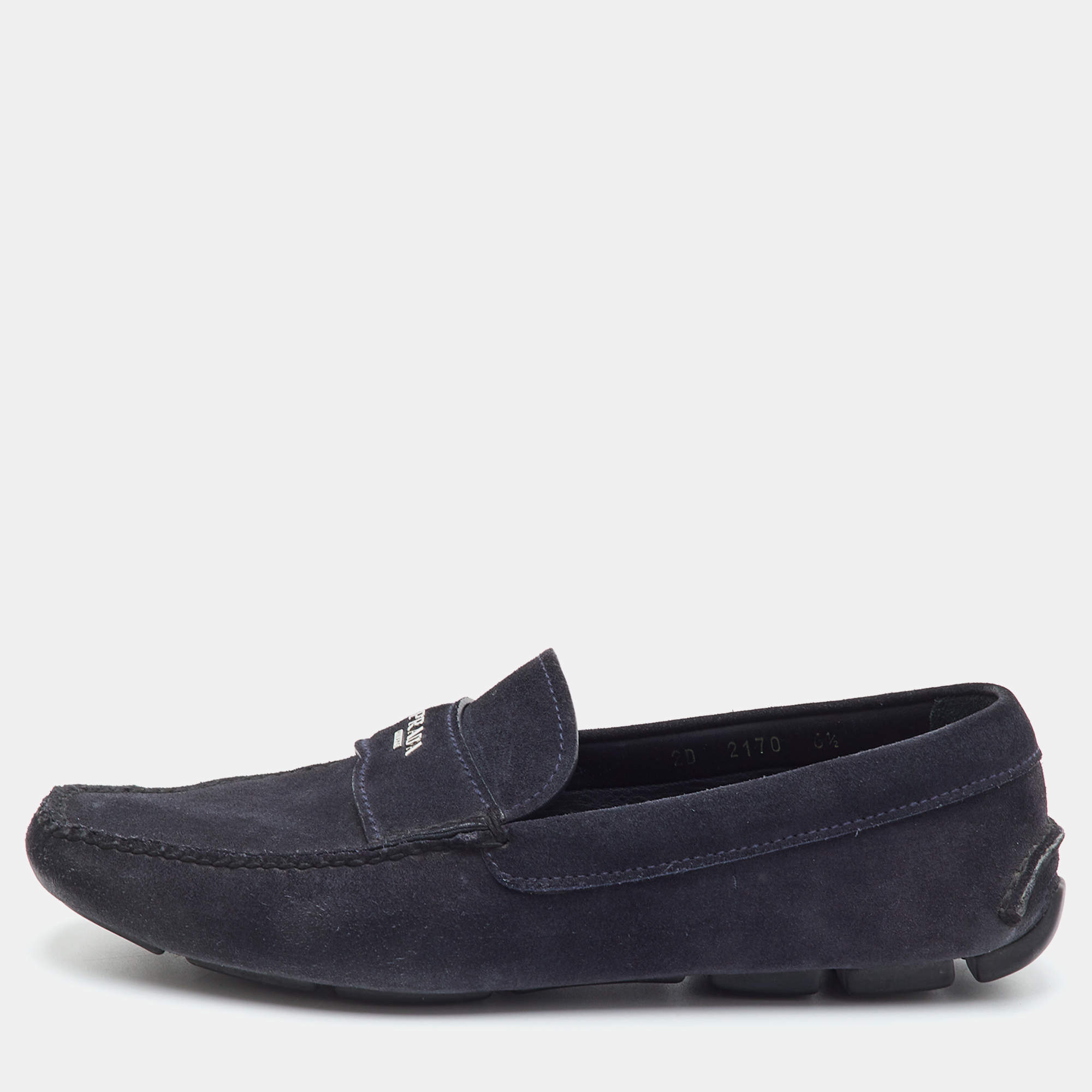 مملوكة مسبقًا Prada Size 40.5 Dark Navy Blue Suede Slip On Loafers