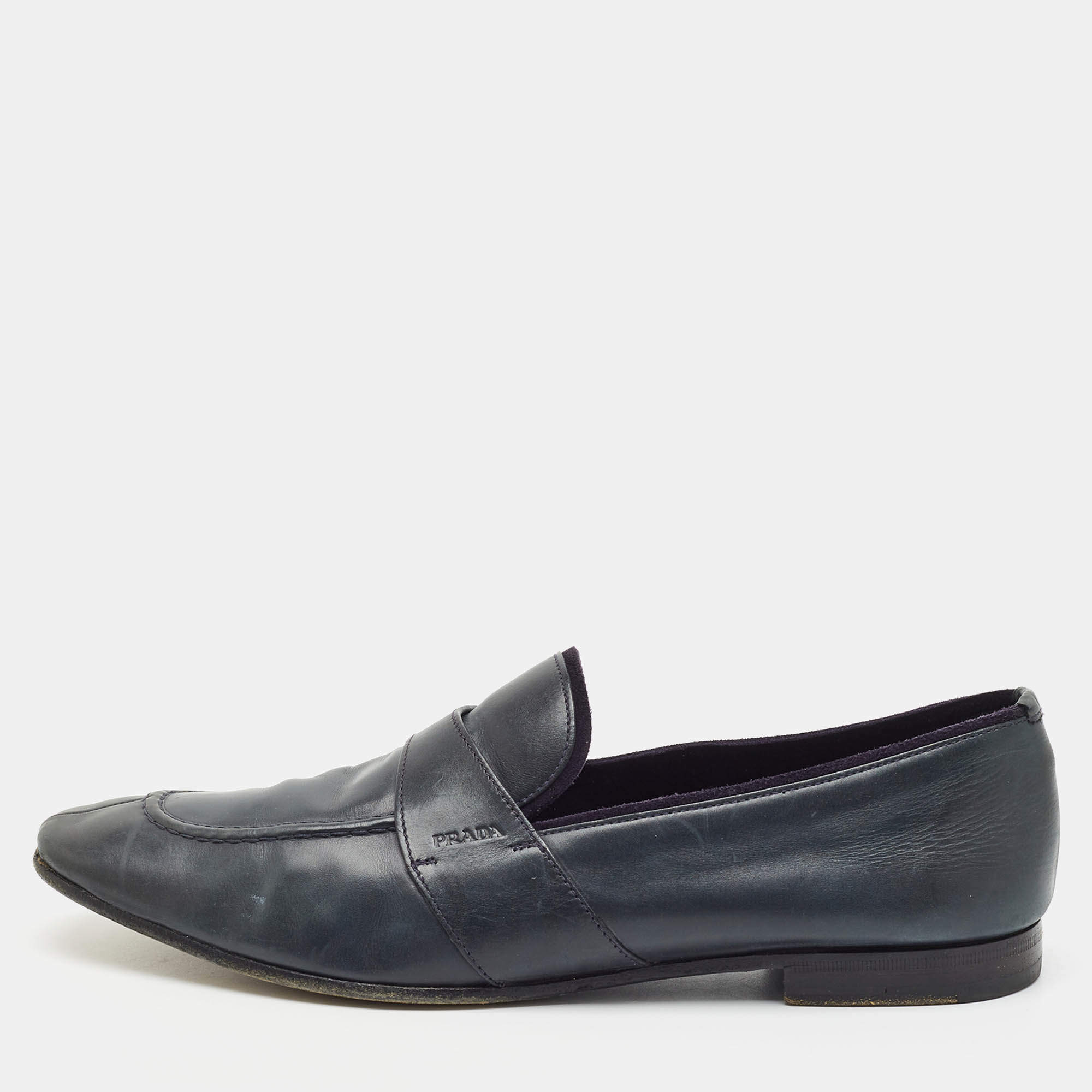 Pre Owned Prada Size 43 Black Leather Penny Loafers
