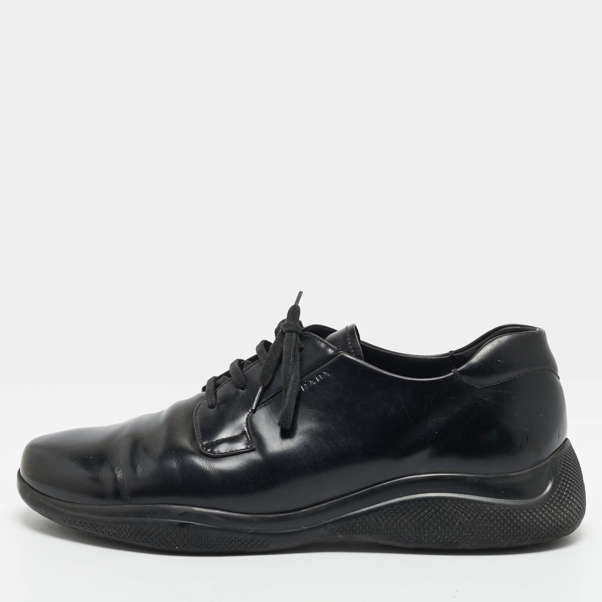 Pre Owned Prada Size 42 Black Leather Lace Up Sneakers