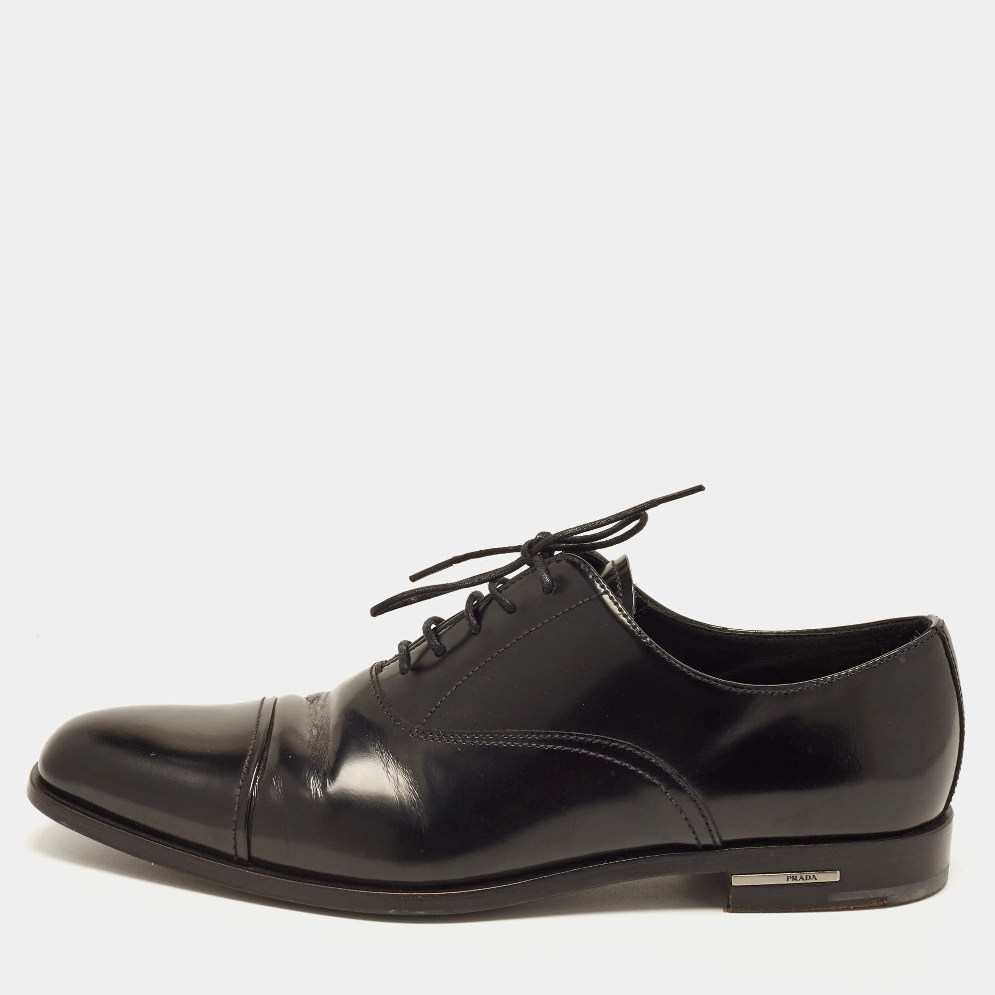 Pre Owned Prada Size 42 Black Leather Lace Up Oxfords