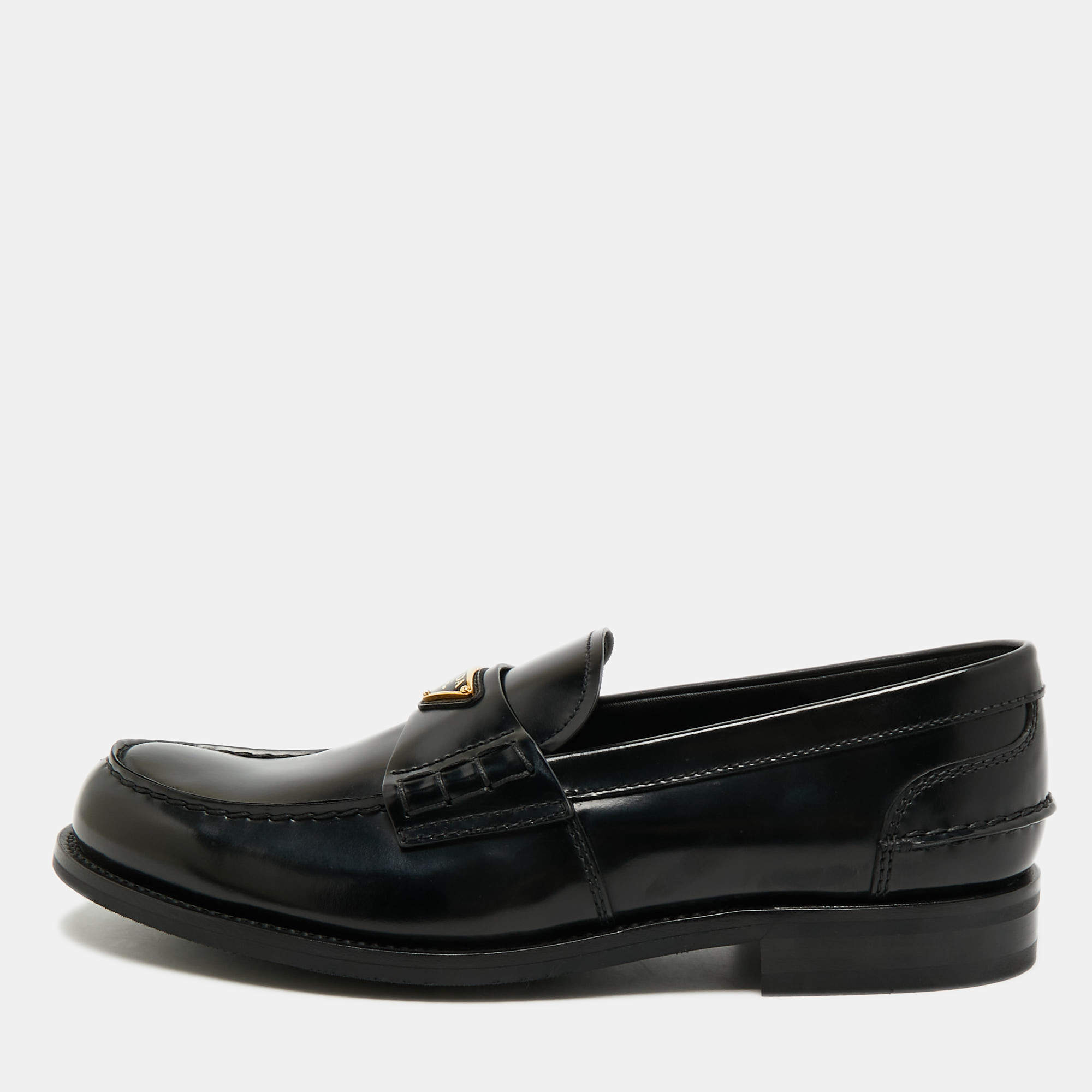 Pre Owned Prada Size 42.5 Black Leather Penny Loafers