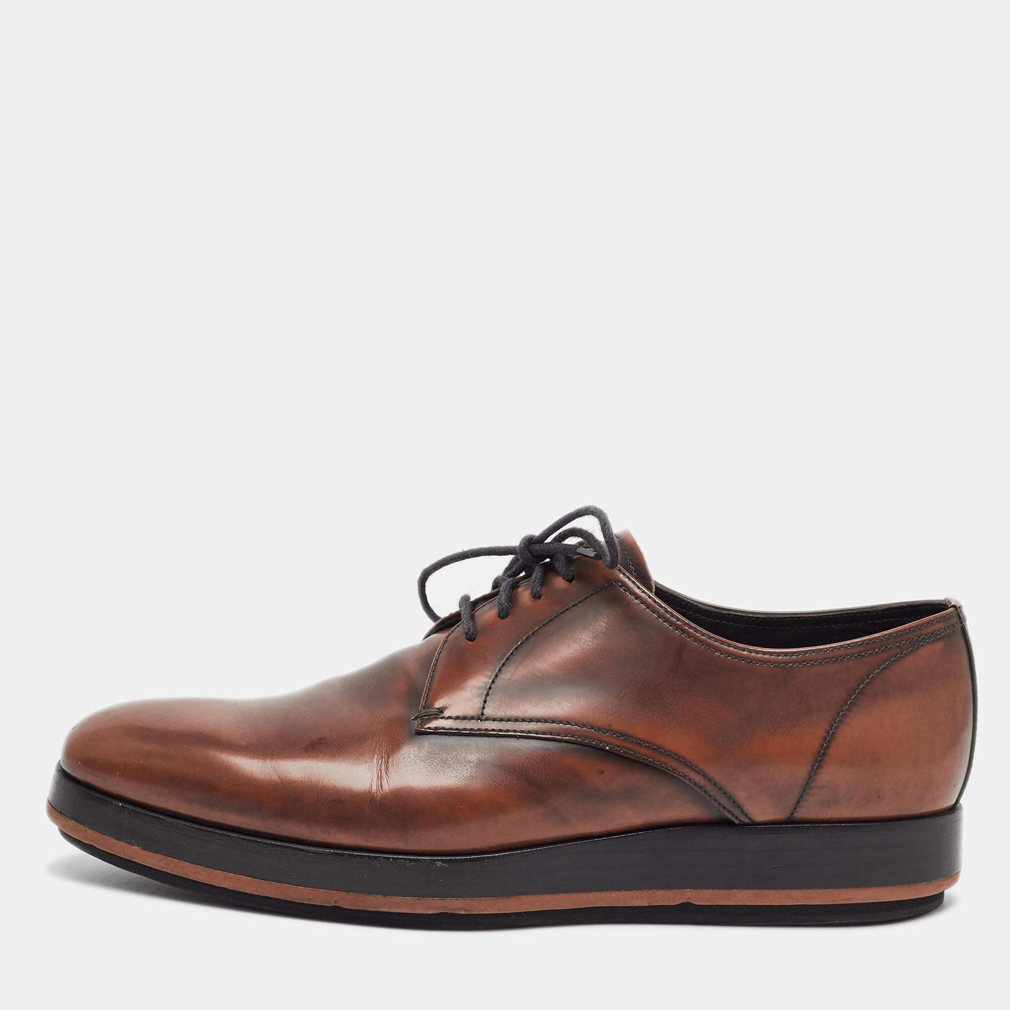 Pre Owned Prada Size 42 Brown Lace Up Leather Derby