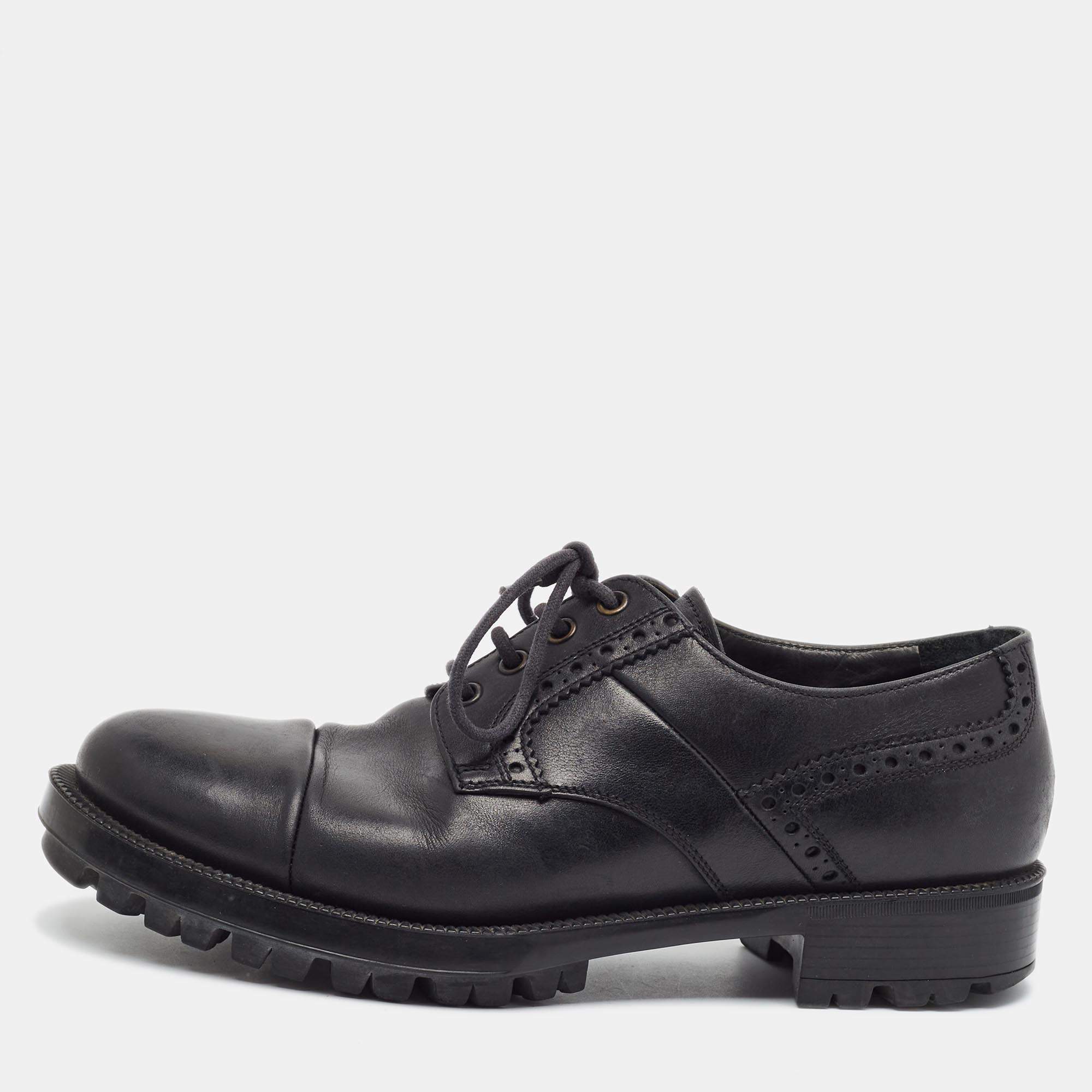 Pre Owned Prada Size 41.5 Black Leather Lace Up Derby
