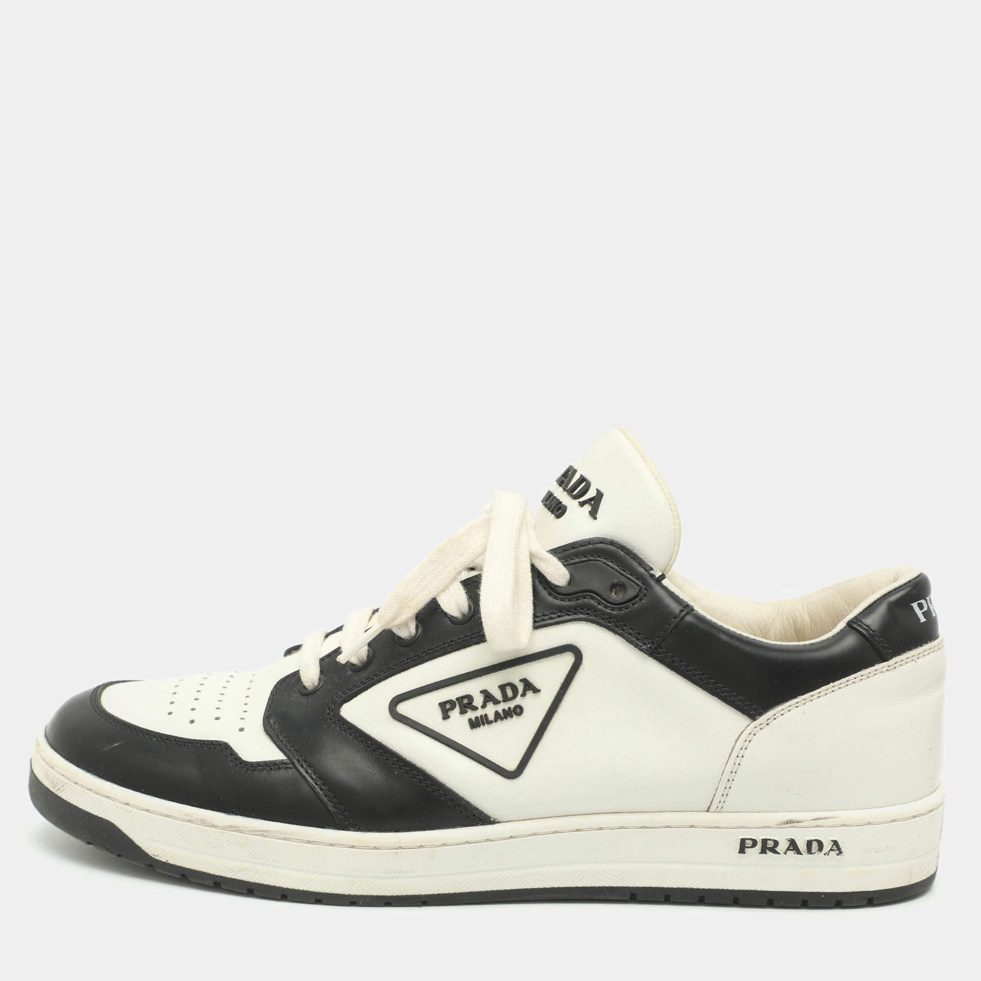 Pre Owned Prada New Avenue Size 41.5 White Leather Low Top Sneakers