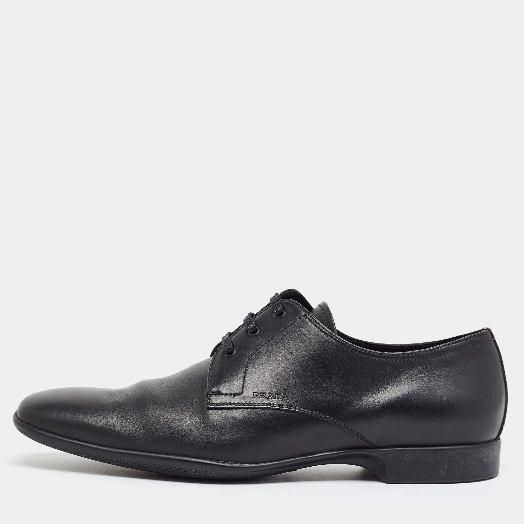 Pre Owned Prada Size 43.5 Black Leather Derby