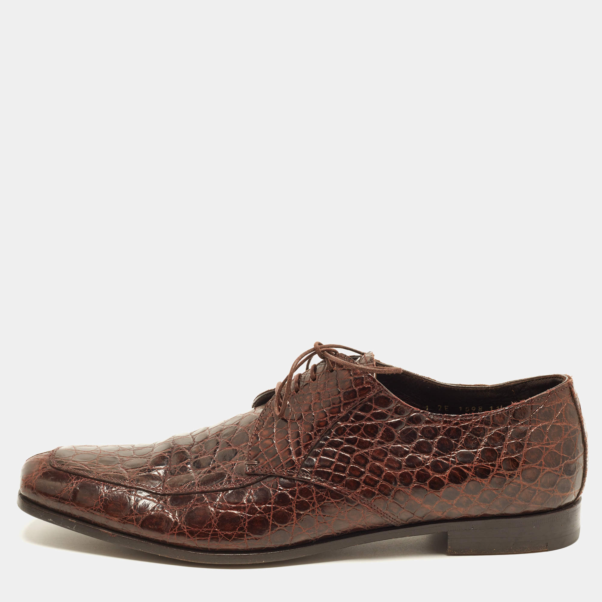 مملوكة مسبقًا Prada Size 45 Brown Crocodile Leather Derby