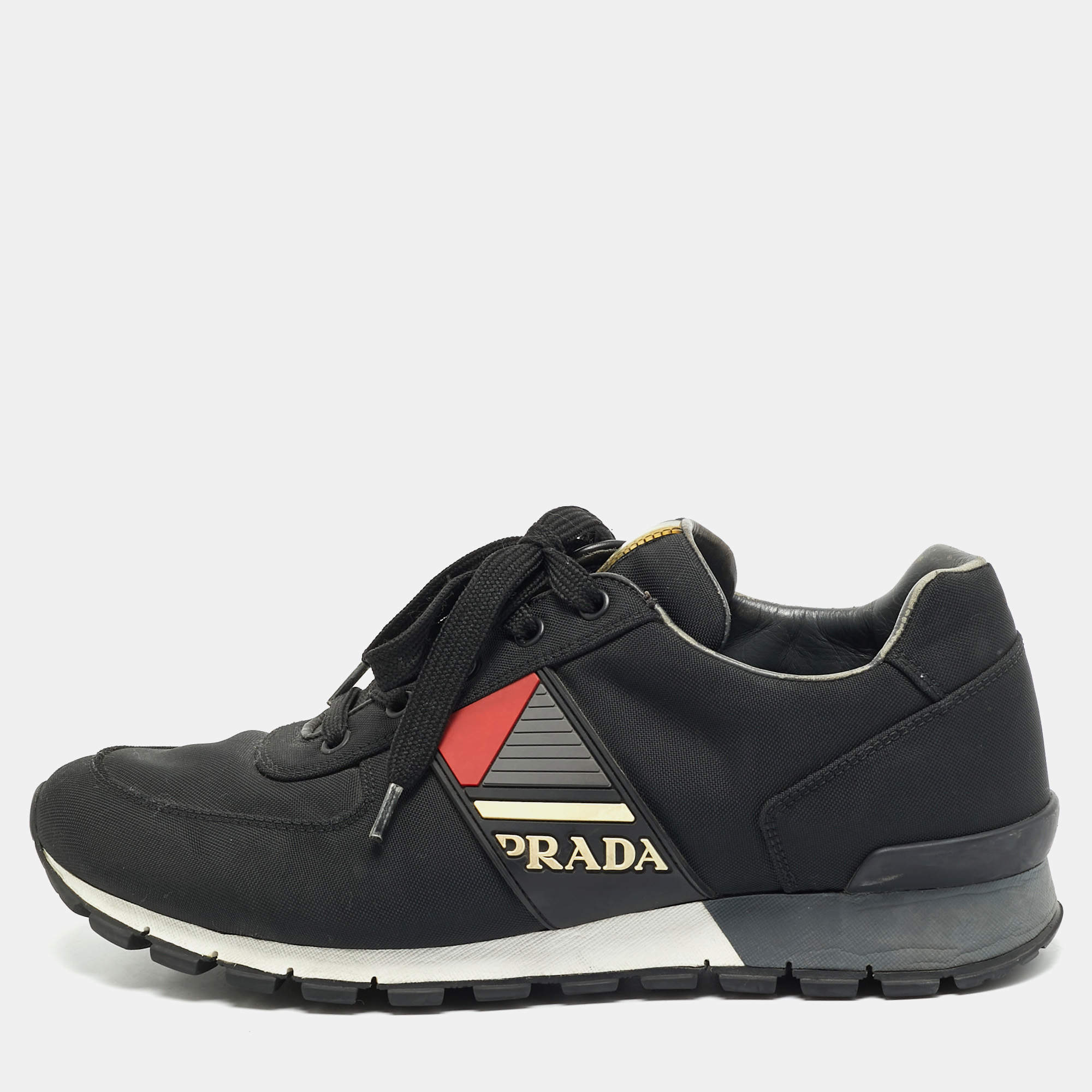 Pre Owned Prada Size 42 Black Canvas Lace Up Sneakers