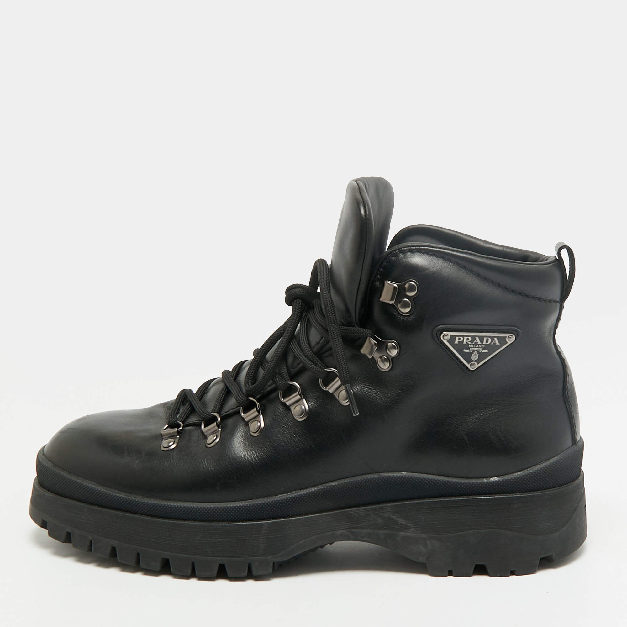 Pre Owned Prada Brixxen Size 42 Black Leather Combat Boots