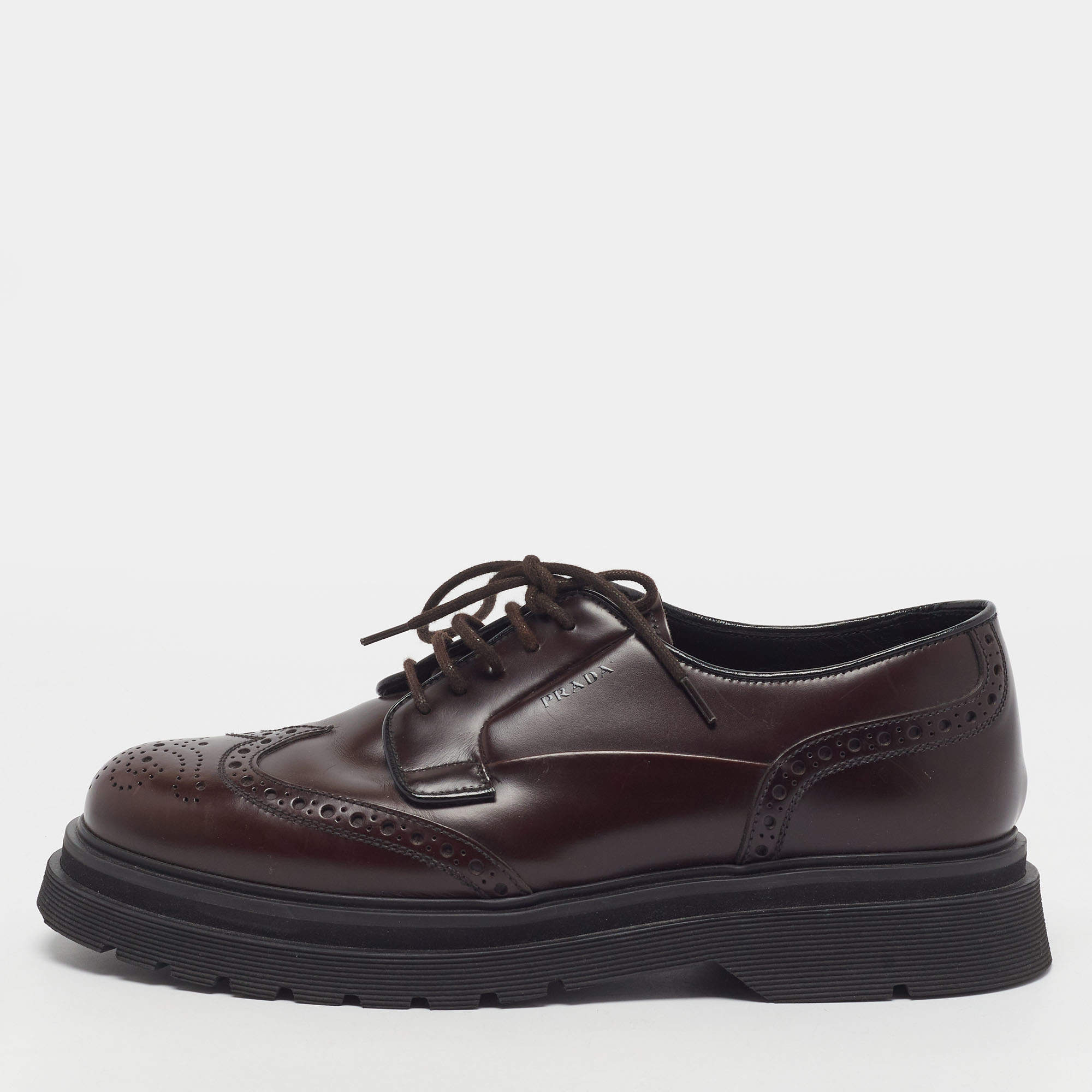 مملوكة مسبقًا Prada Size 41 Brown Leather Lace Up Oxfords
