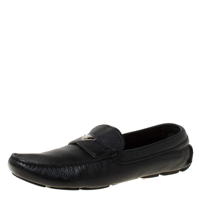 Prada Black Leather Slip On Loafers Size 42.5