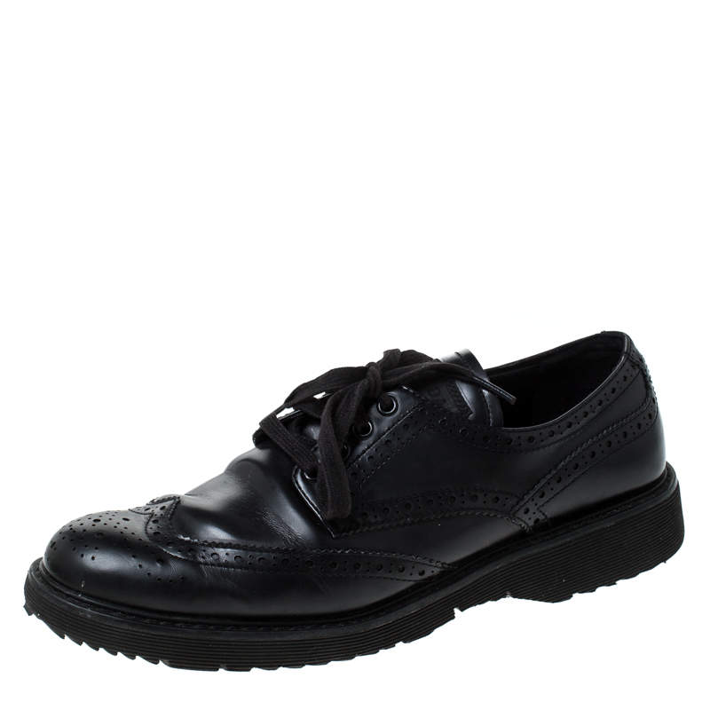 Prada Black Brogue Leather Lace Up Derby Sneakers Size 41