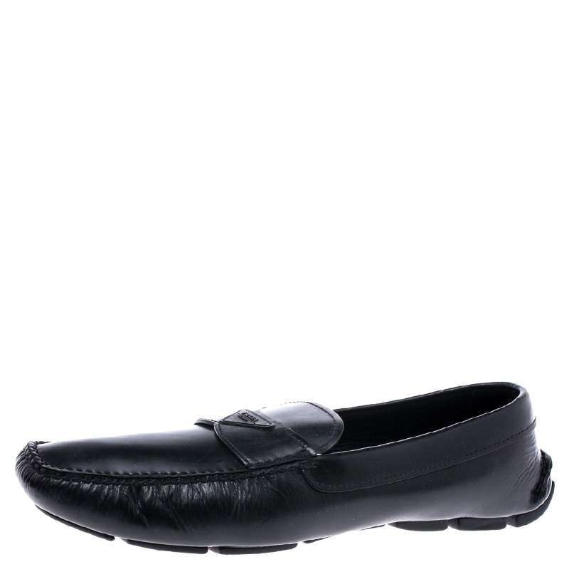 Prada Black Leather Slip On Loafers Size 44