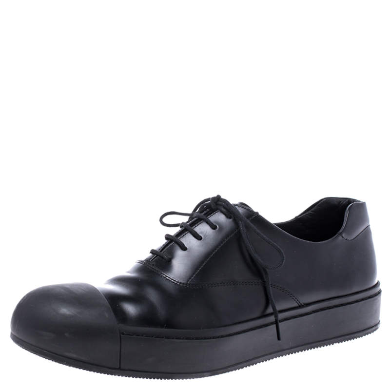 Prada Black Leather And Rubber Cap Toe Lace Up Oxfords Size 41