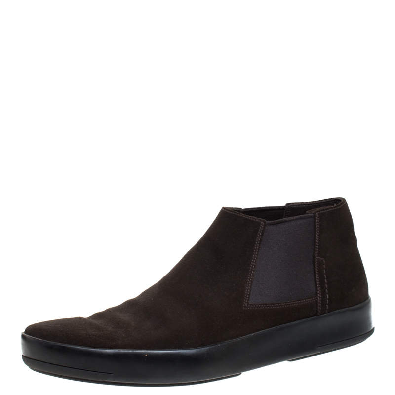 Prada Brown Suede Slip On Ankle Boots Size 43
