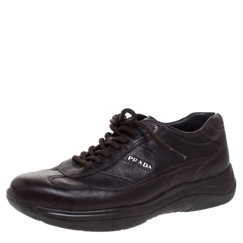 Prada Brown Leather Lace Up Sneaker Size 40