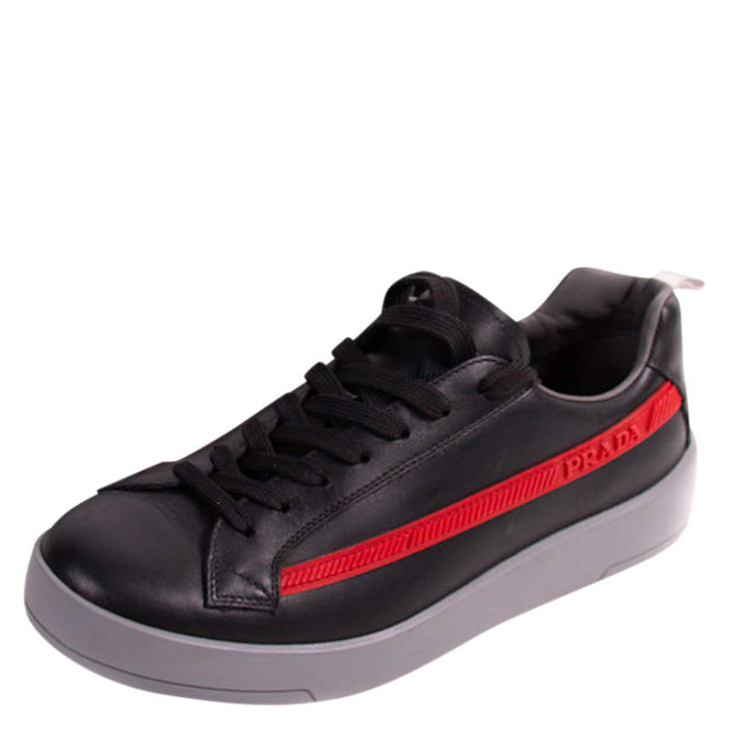 Prada Black Leather Low Top Sneakers 