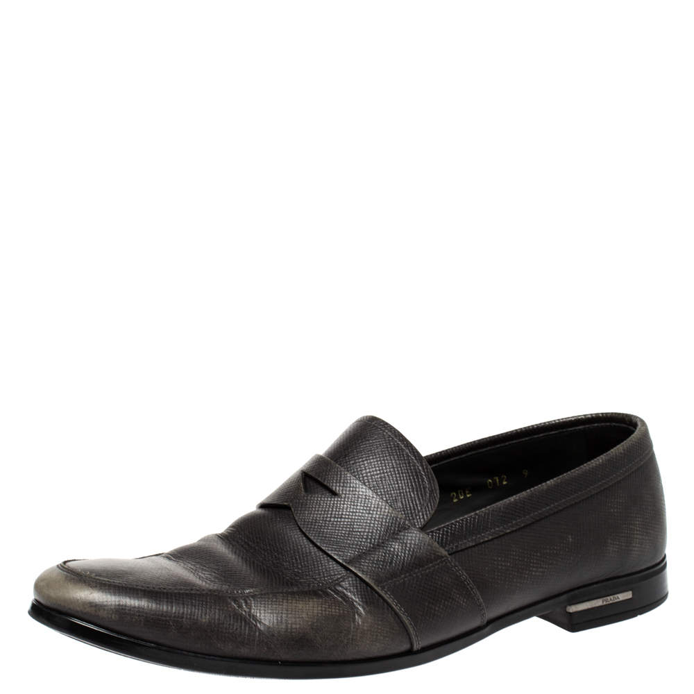 Pre Owned Prada Black Leather Penny Loafers Size 43