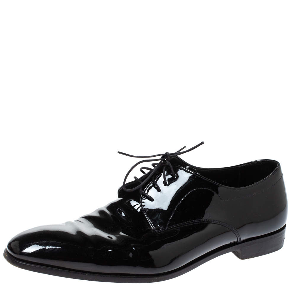 Prada Black Patent Leather Lace Up Oxfords Size 43.5