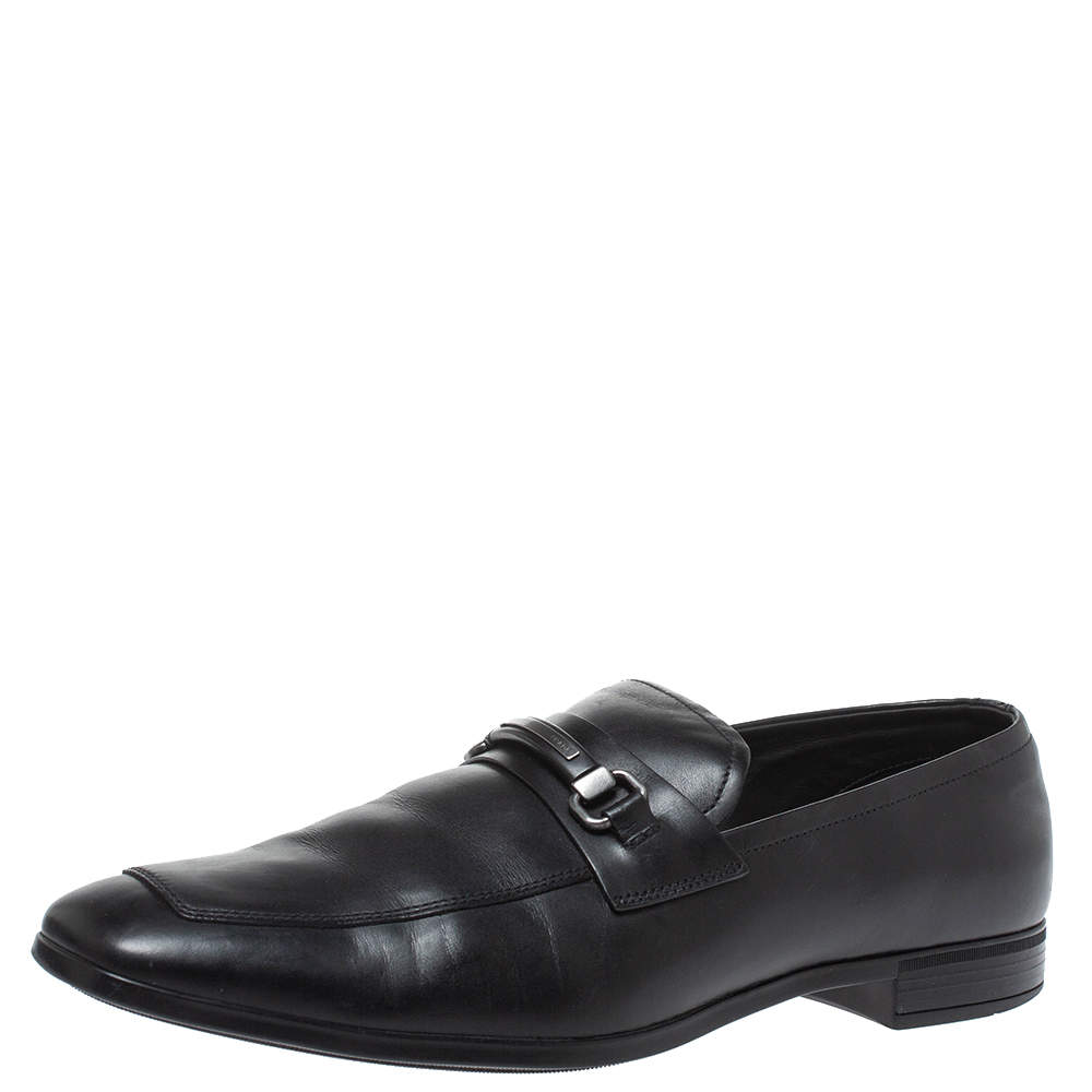 Prada Black Leather Slip On Loafers Size 44