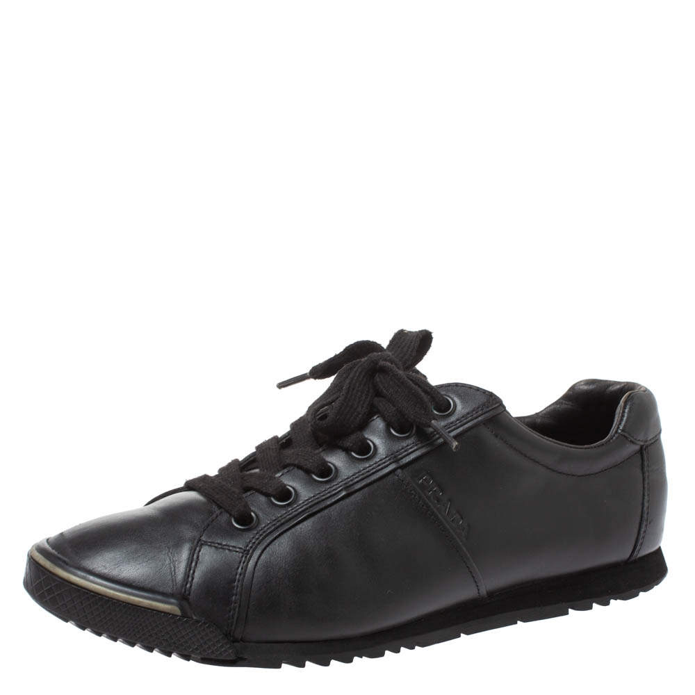 Pre Owned Prada Sports Black Leather Lace Low Top Sneakers Size 42