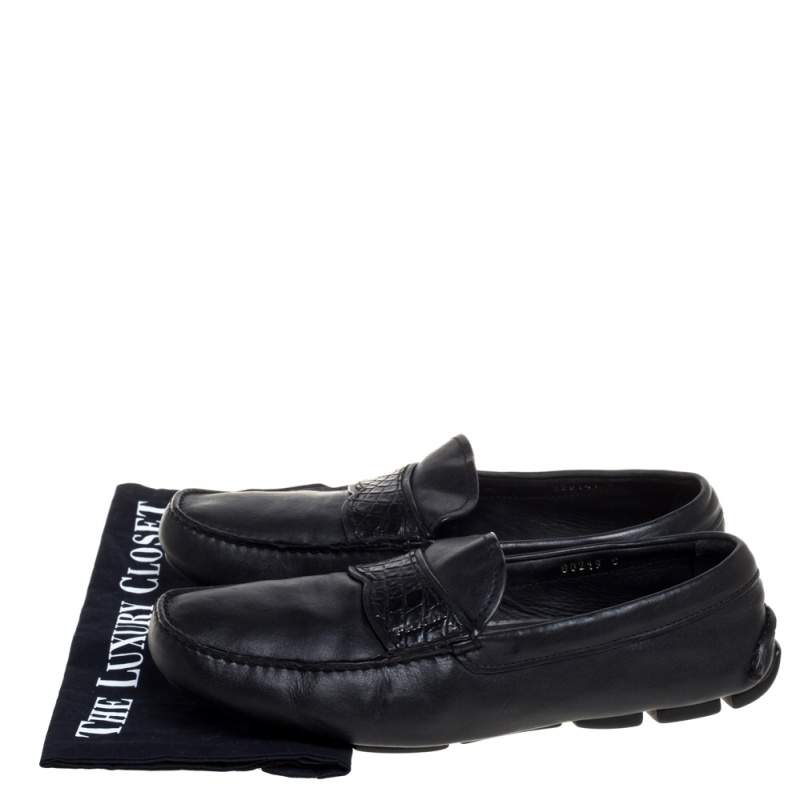 Prada Black Leather Slip On Loafers 