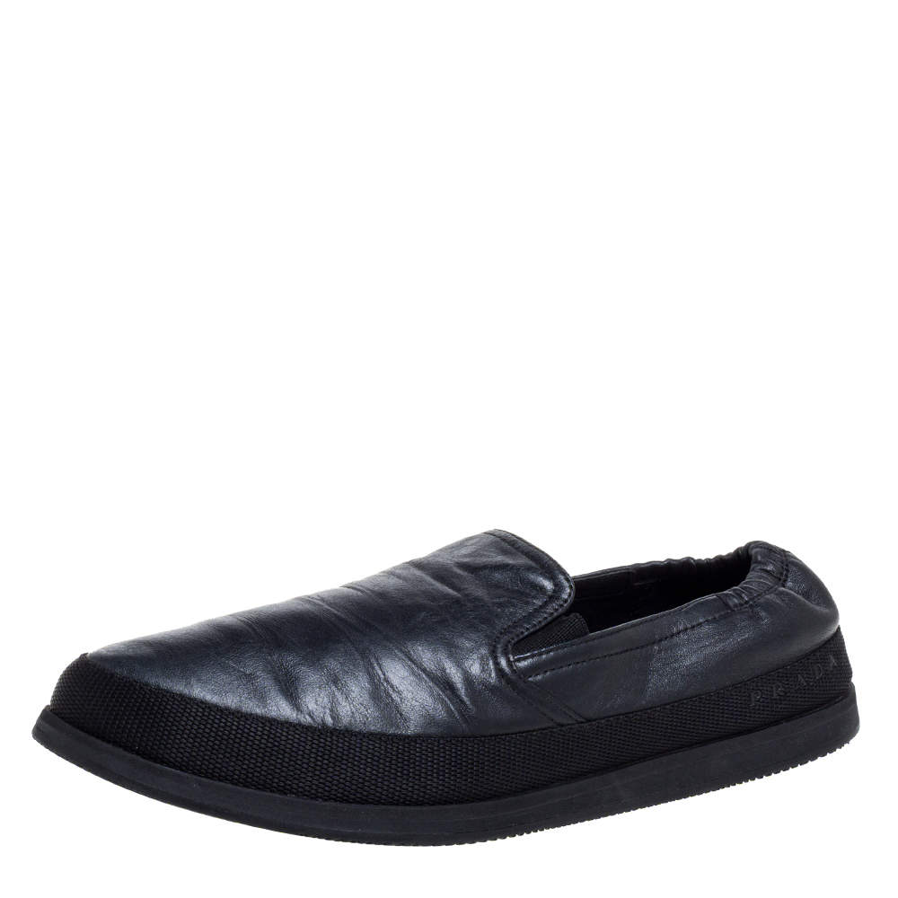 Prada Black Leather Slip On Sneakers Size Prada TLC