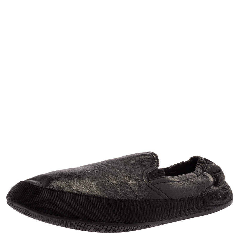 Prada Black Leather Scrunch Slip On Sneakers Size 43
