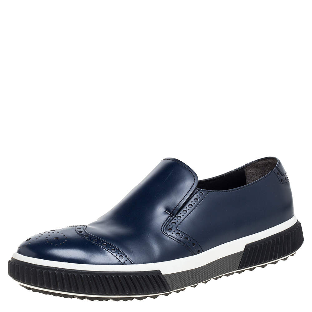 Prada Blue Leather Brogue Slip -On Sneakers Size 44