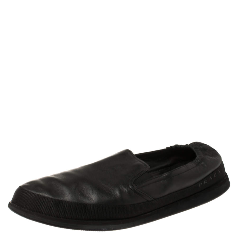 Pre Owned Prada Black Leather San Tropez Slip On Sneakers Size 46