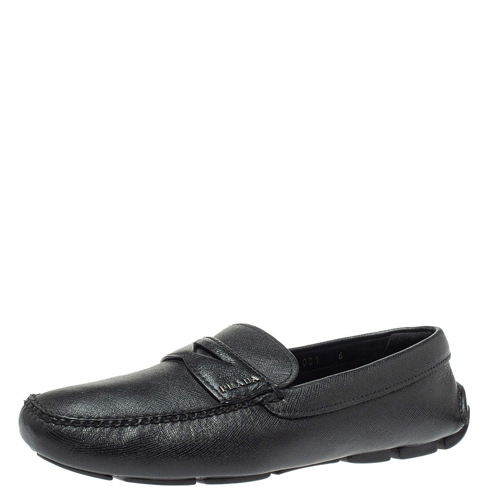 Prada Black Leather Penny Slip On Loafers Size 40