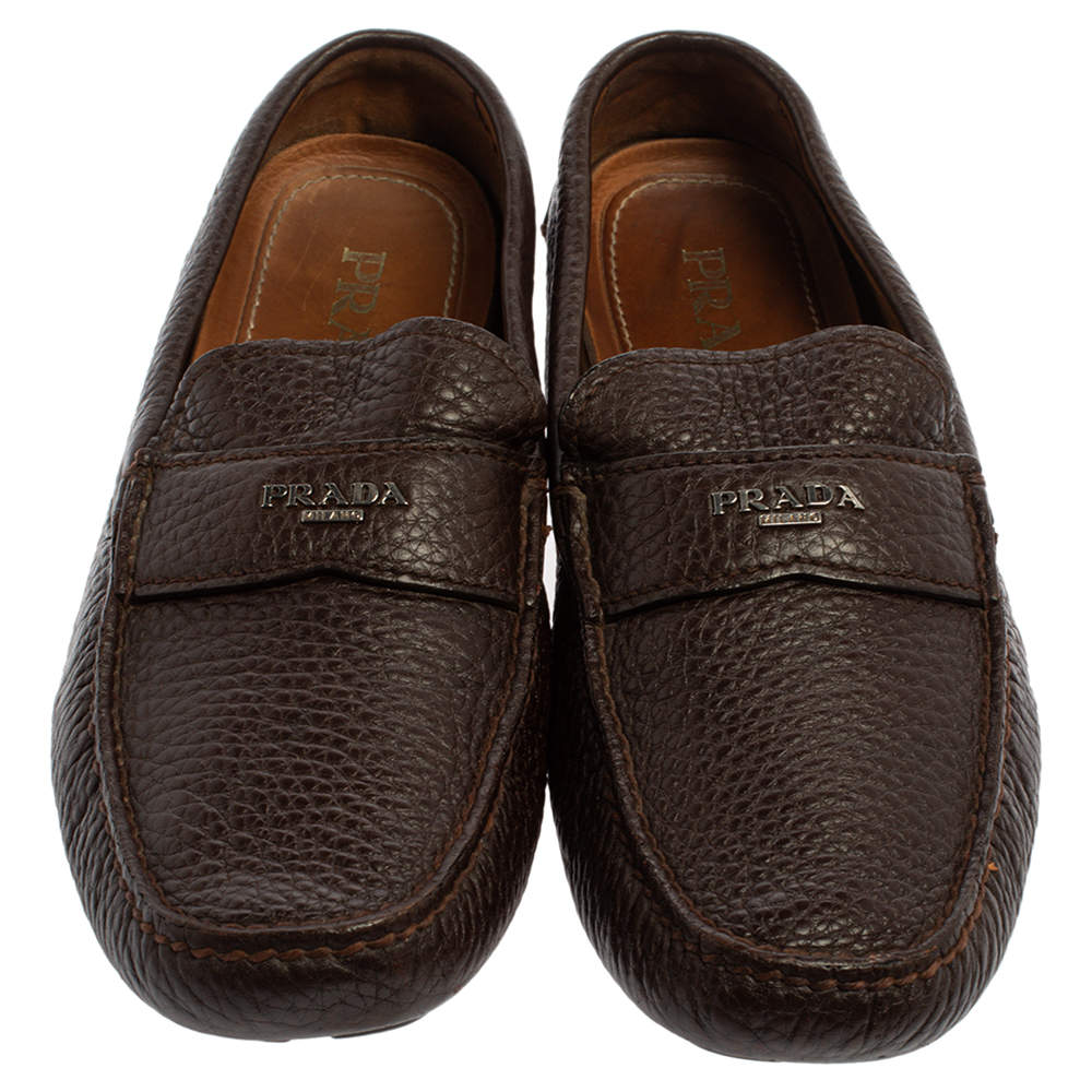 Prada Brown Leather Slip On Loafers Size  Prada | TLC