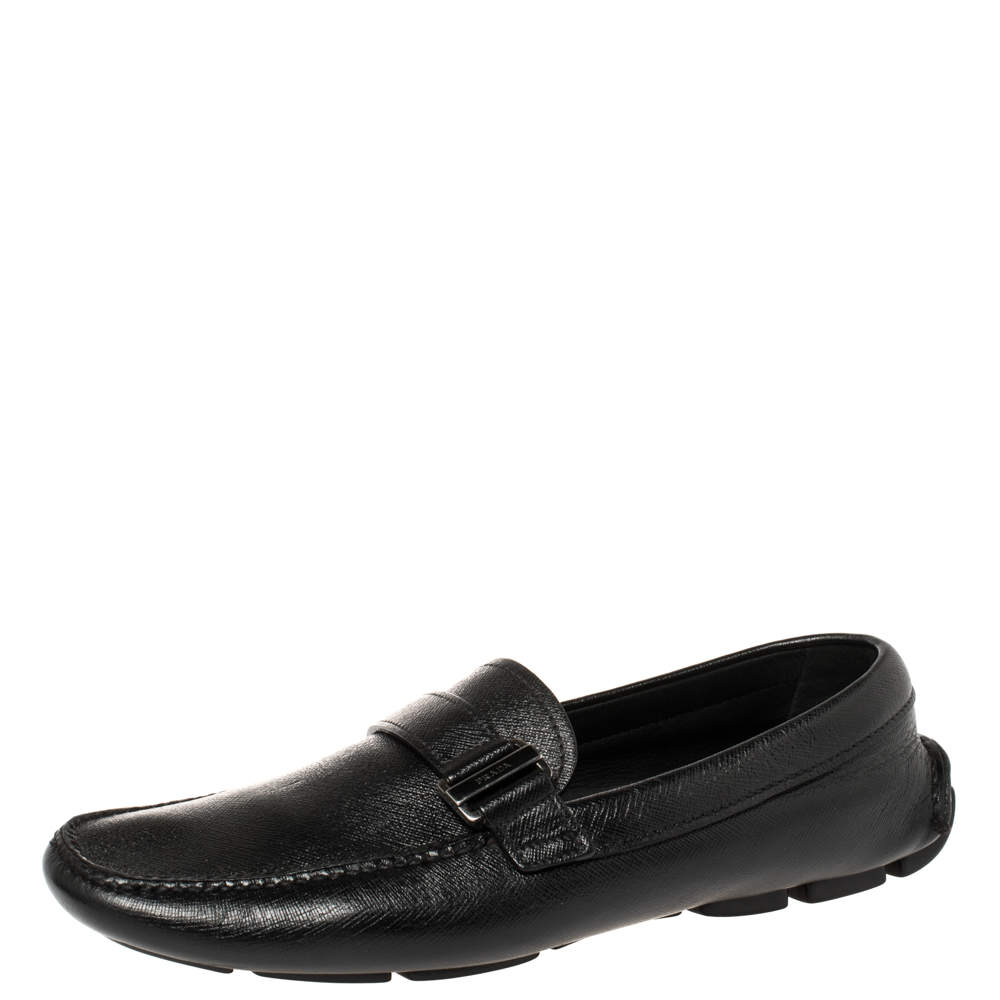 Prada Black Leather Buckle Detail Loafers Size 40