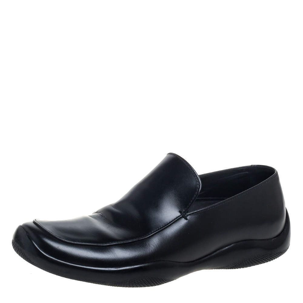 Prada Black Leather  Slip On Loafers Size 42