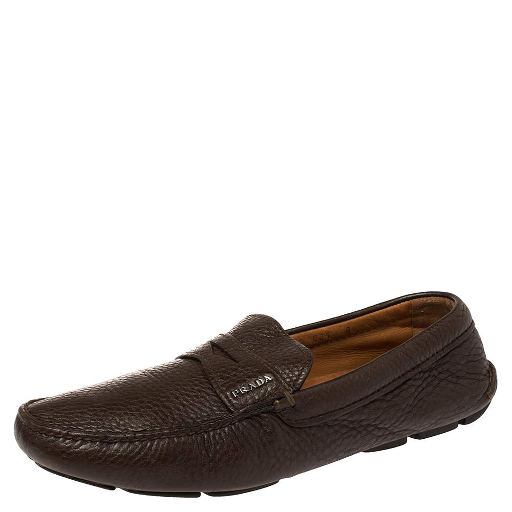 Pre Owned Prada Brown Leather Penny Loafers Size 42
